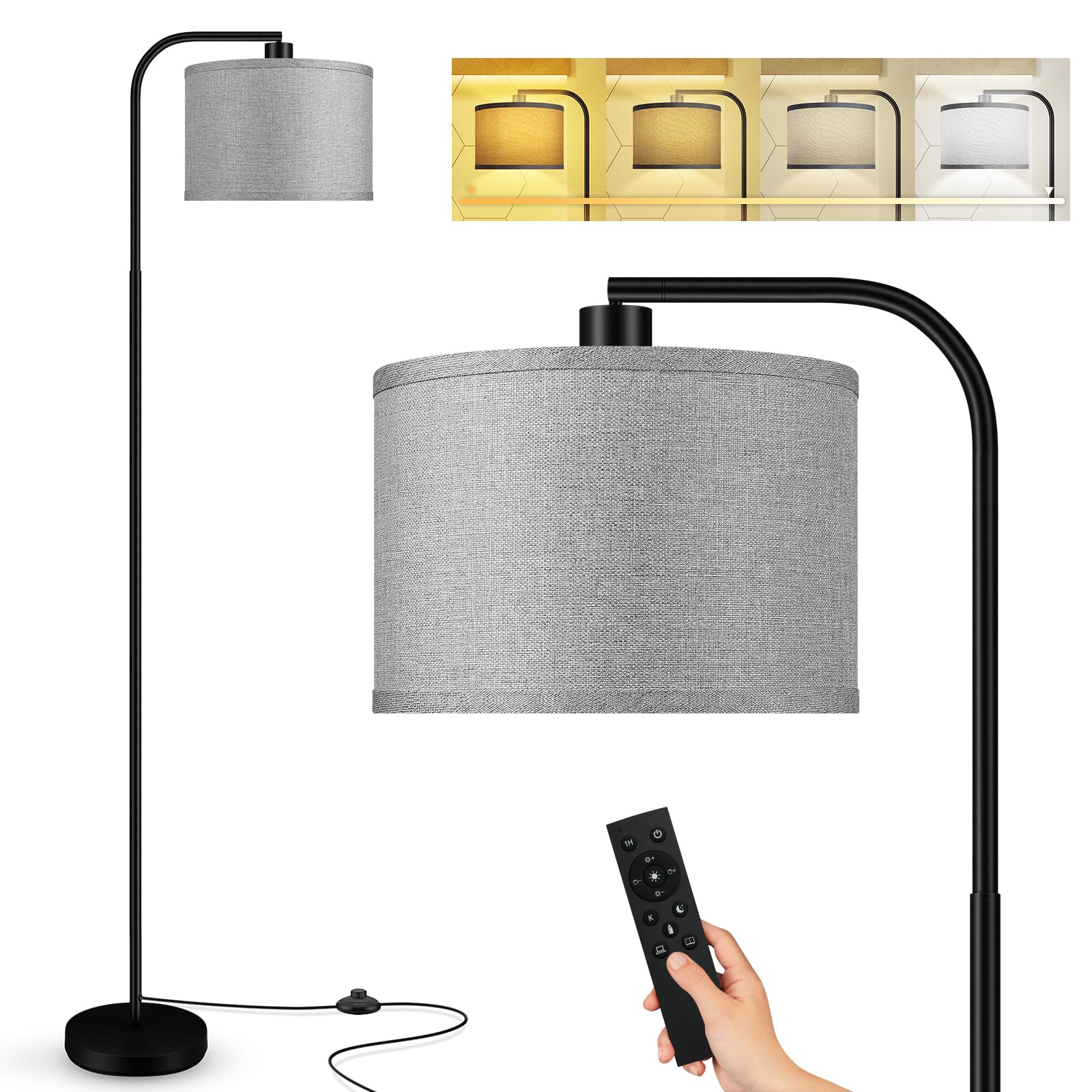 BoostArea Dimmable Floor Lamp, 67 in, Gray, Remote Control, Stepless Dimming, 2700K-6500K, Modern Design for Living Room, Model B1383