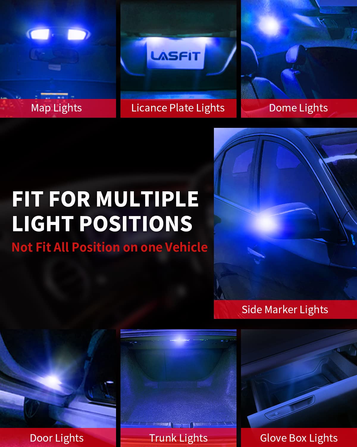 LASFIT LED Bulb T10 194 168 192 2825 Canbus Error Free 400LM Pack of 2 Blue