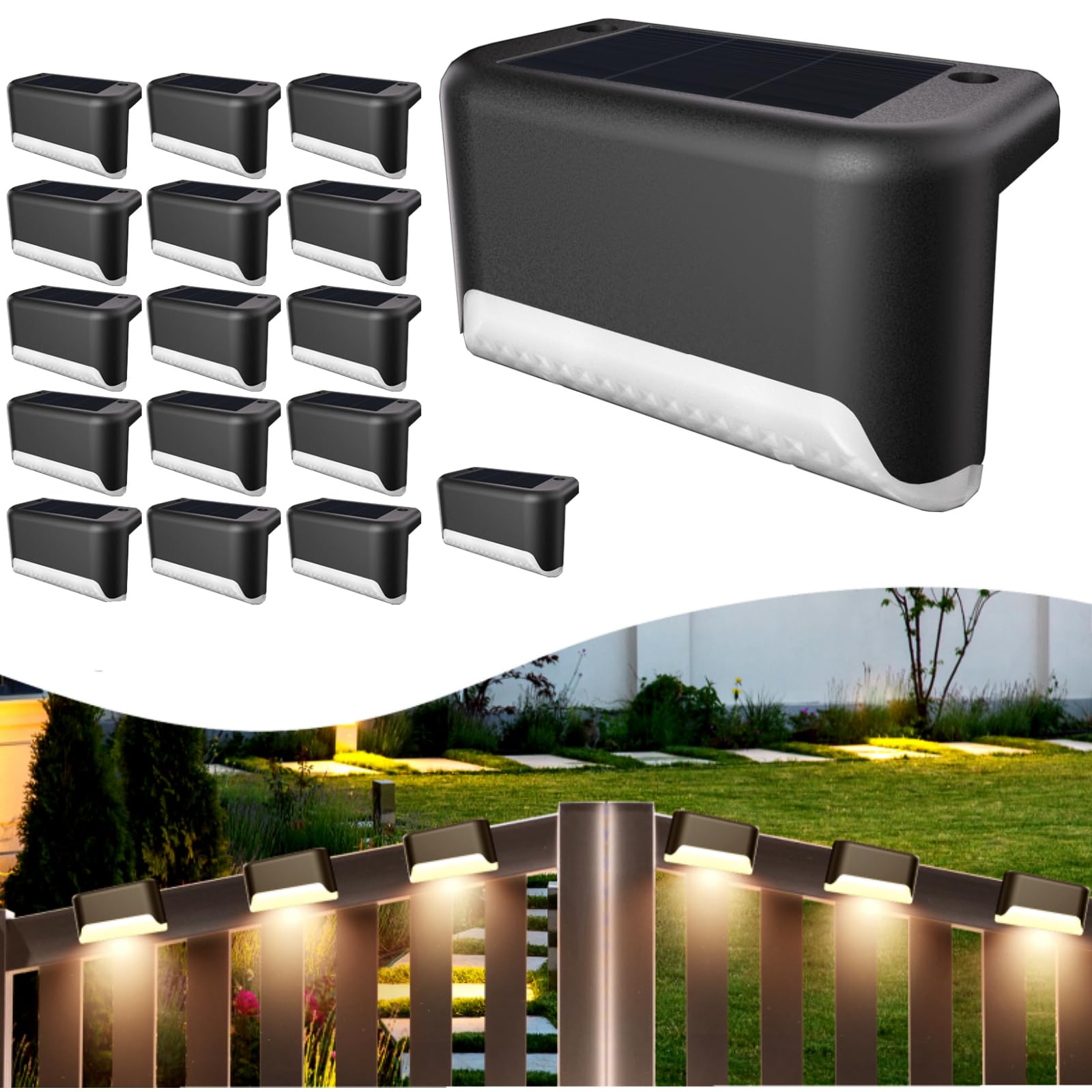 BKBB PPBB Solar Deck Lights Outdoor, 16 Pcs Solar Step Lights, Waterproof LED Solar Lights for Outdoor Stairs, Step, Fence, Yard