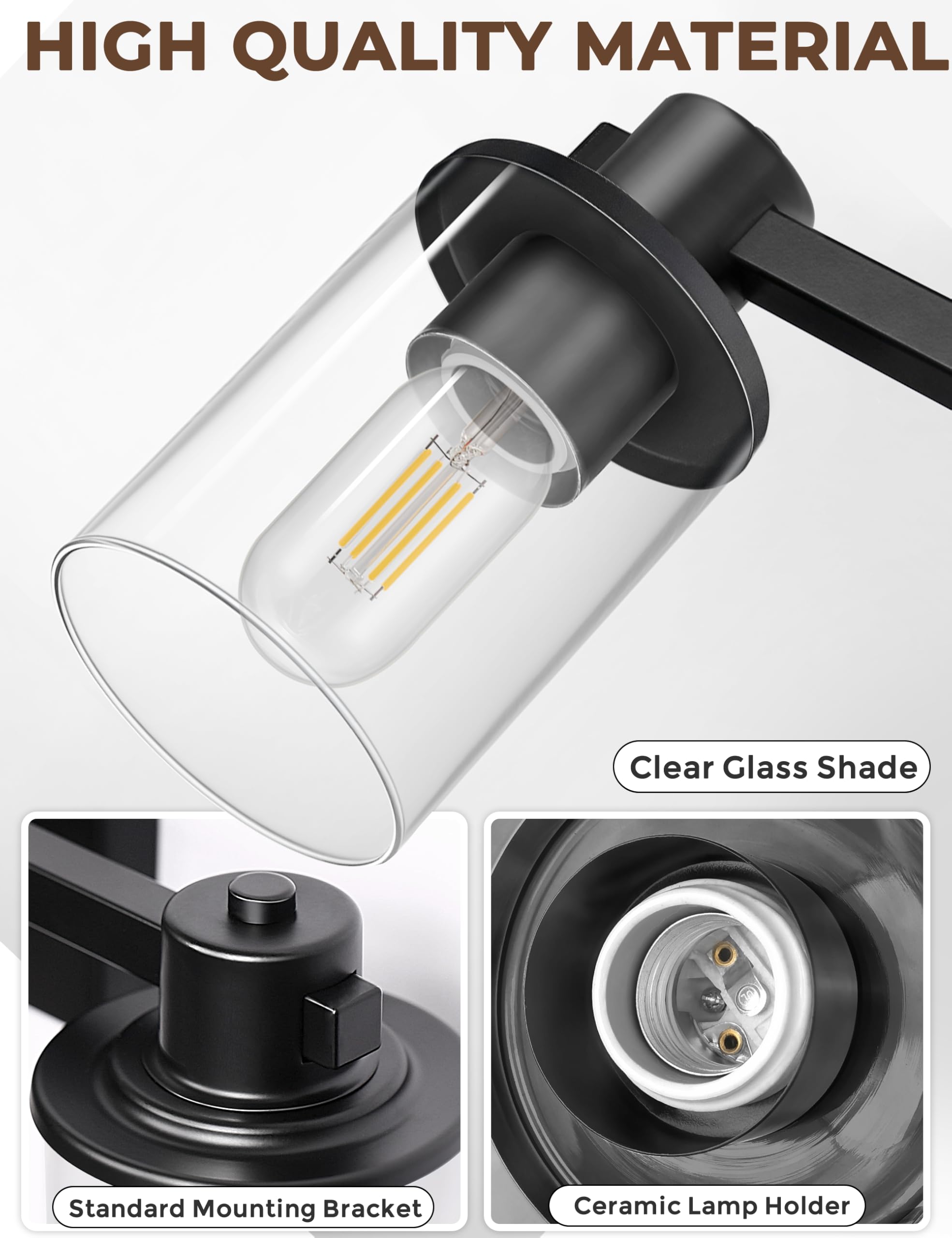 DORESshop 5-Light Black Bathroom Light Fixtures, Modern Brushed Vanity Lights with Clear Glass Shade, Model 4eab6c84-cb7d-4baf-8a33