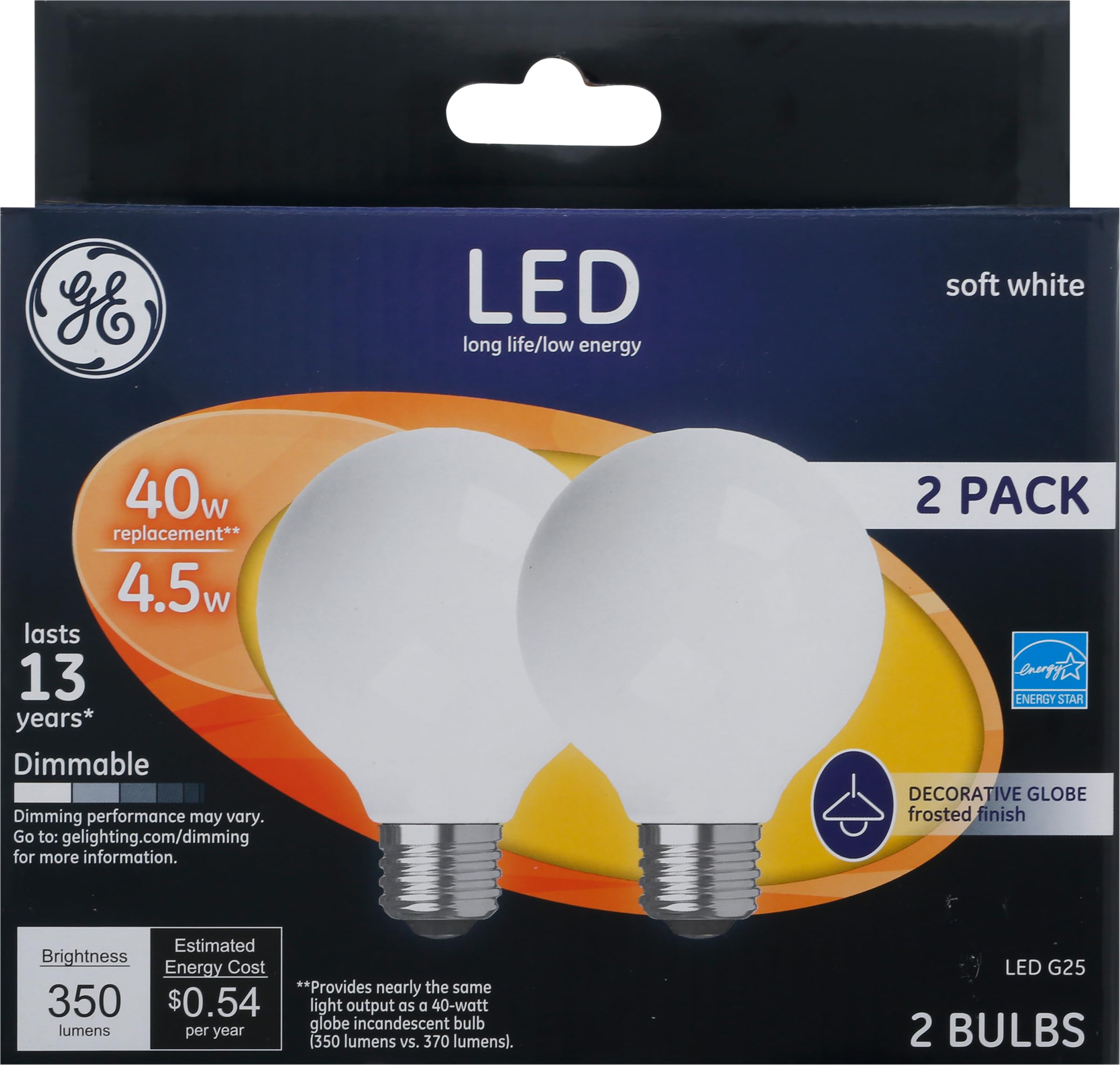 GE 24954 - LED4DG25-AGW-2 120 G25 Globe LED Light Bulb