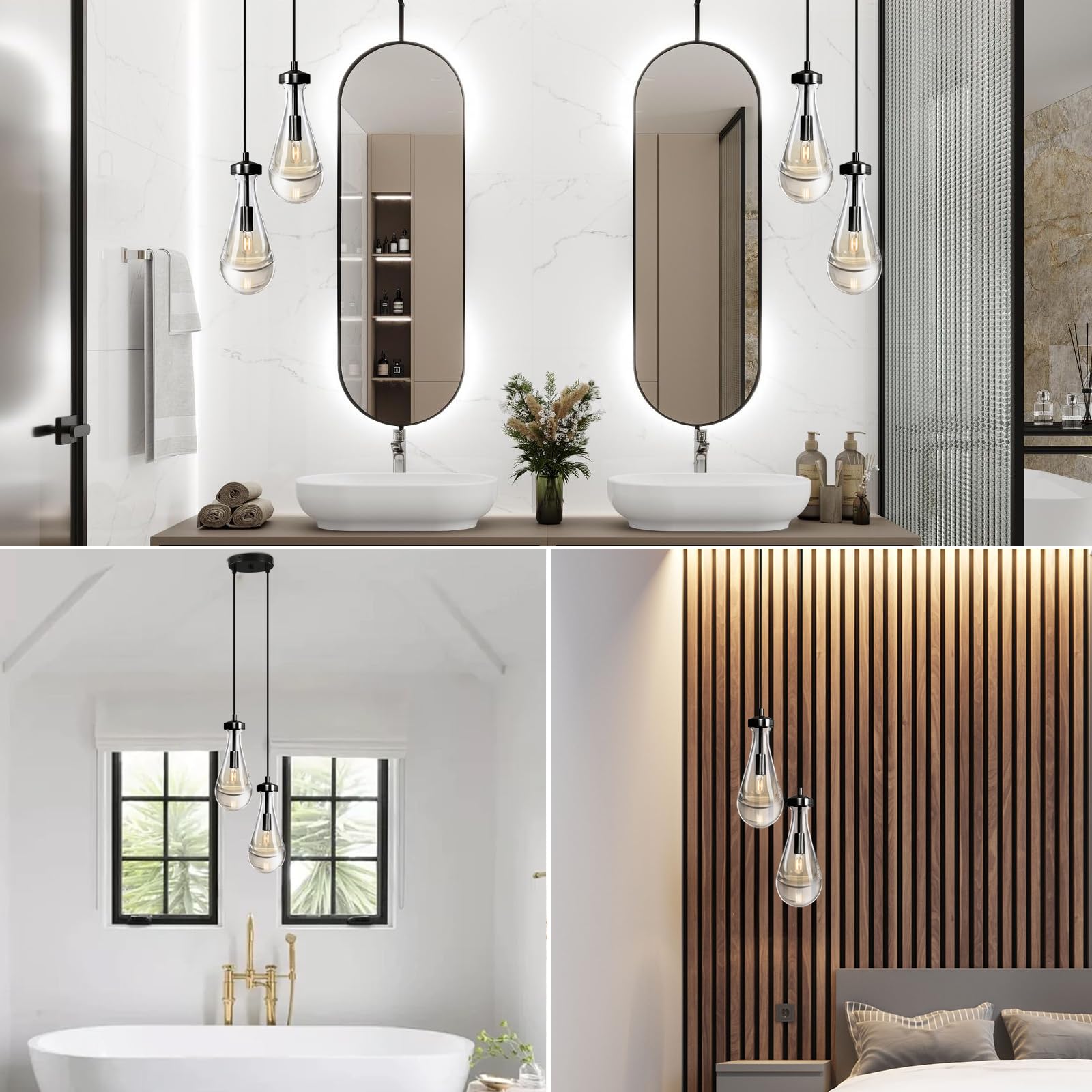 Joyunleo Black Raindrop Pendant Lights Kitchen Island  Bronze 2-Light Cluster Pendant Light For Dining Room  Dimmable Hanging Pendant Lighting Bedroom Light Fixture Ceiling Chandelier For Foyer
