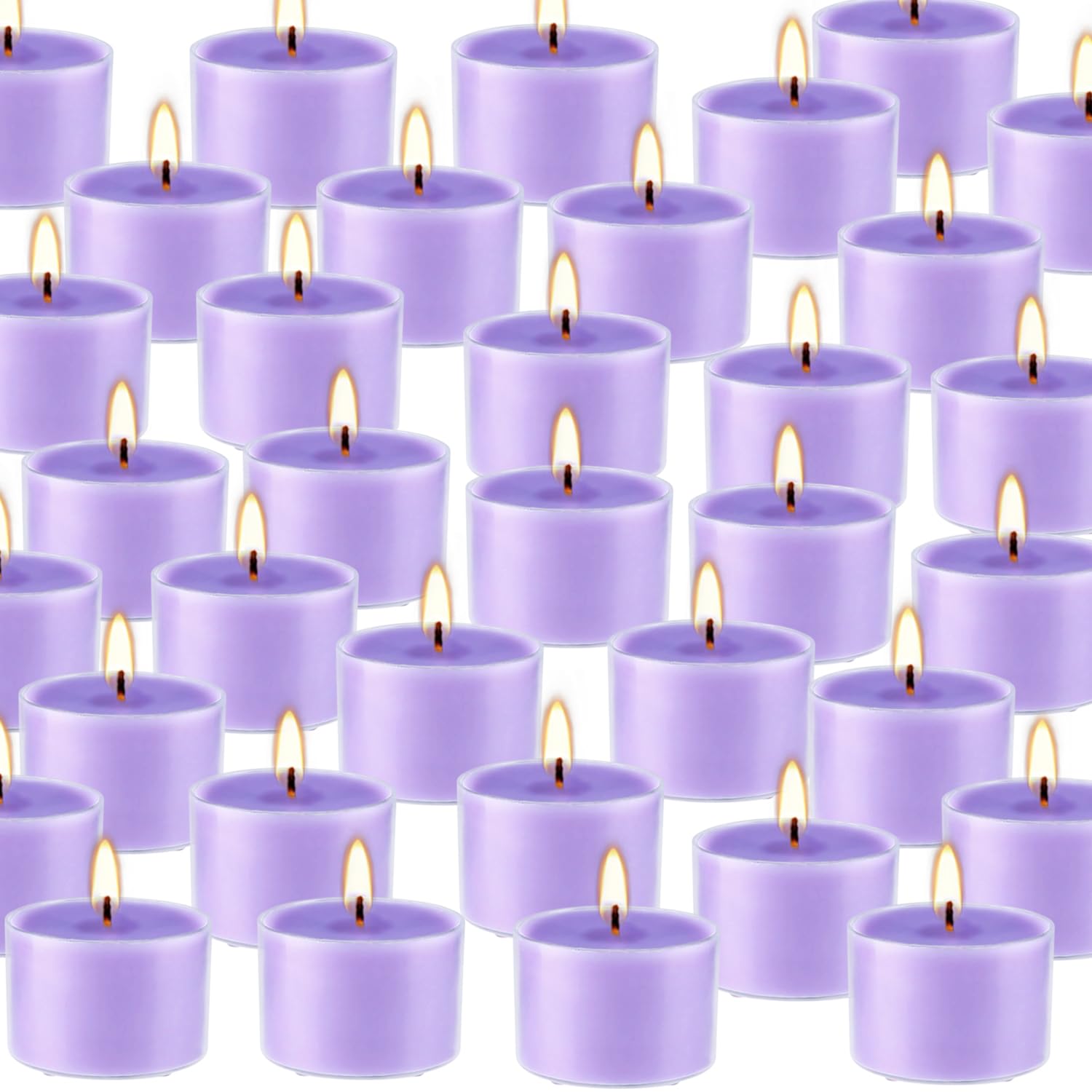 Wfmolcand Lavender Scented Tealight Candles, 50 Pack, Purple Wax, 8 Hour Burn Time, Clear Cup, Ideal for Weddings and Events