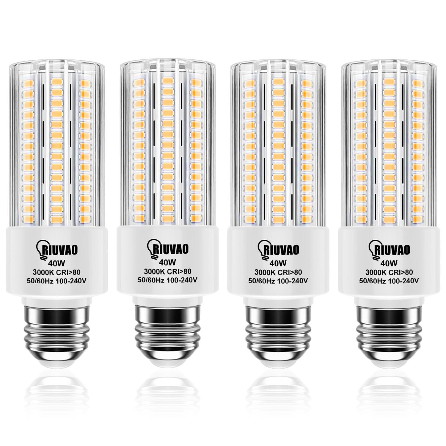 RIUVAO 4pcs LED Light Bulb 5000LM 300w Equivalent Super Bright 3000K Warm Daylight White 40W LEDs Bulb E26/E27 Medium Base for O