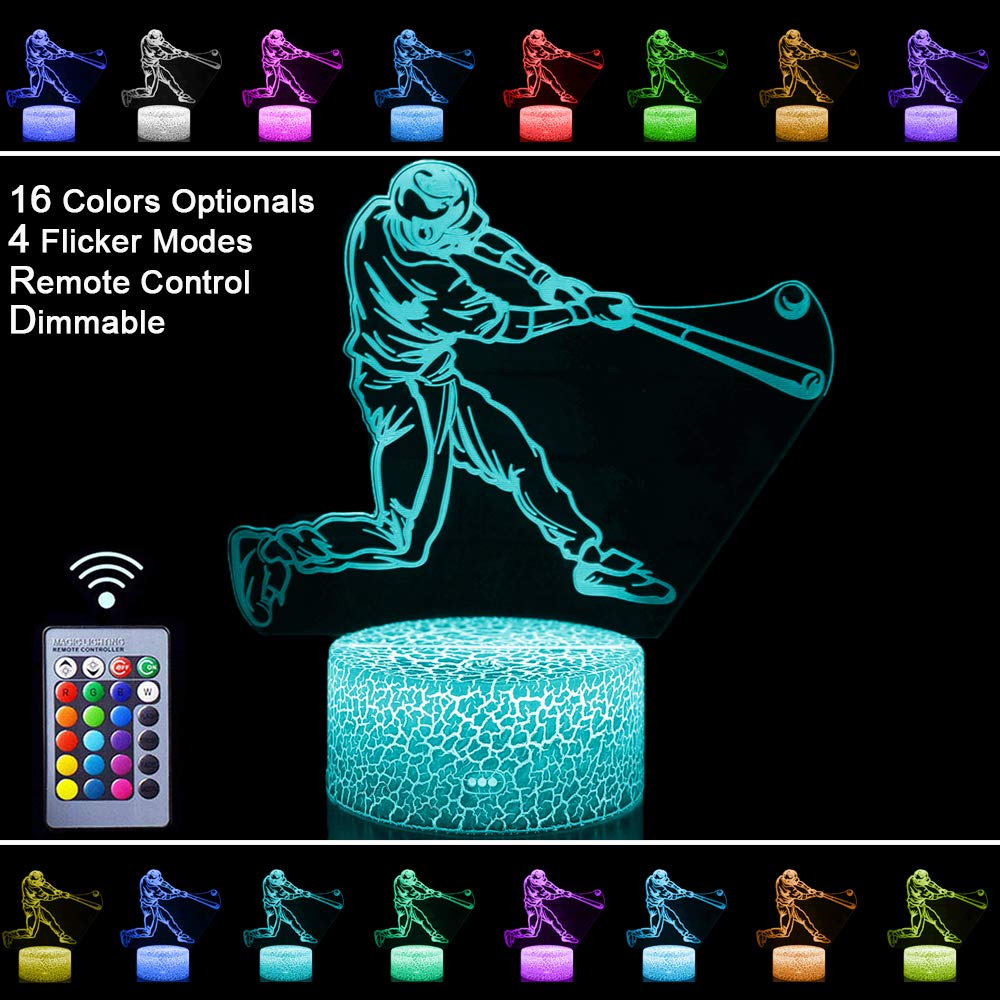 Baseball 3D Night Light Lamp Illusion Effect Lights Kids Bedroom Decor Sleep Help 16 Colors Optional & Dimmable By Ir Best Gifts