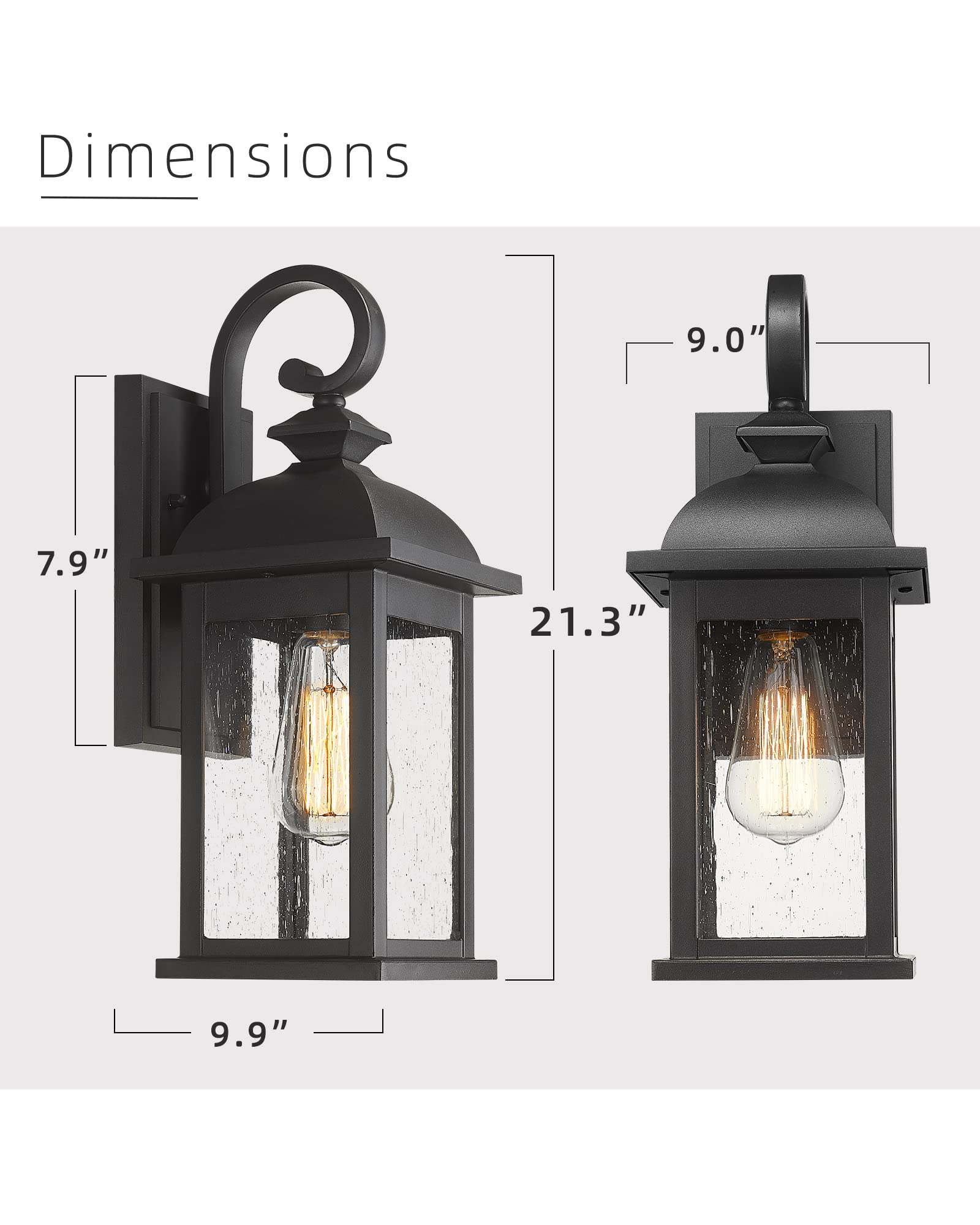 FEMILA Outdoor Wall Sconce - 21" Waterproof Lantern, Matte Black Aluminum, Model 4FD54B2 BK, Perfect for Entryway, Patio, Garage
