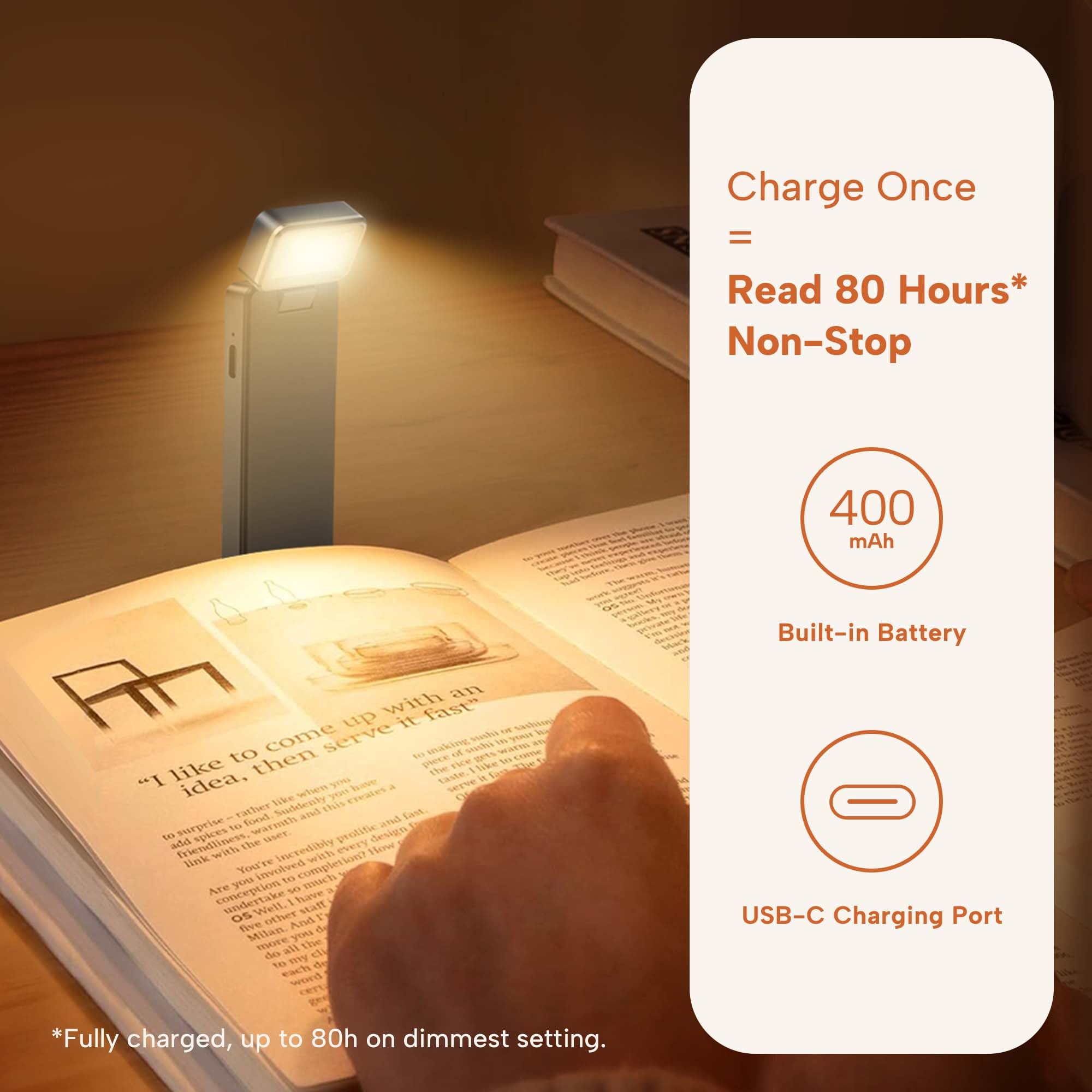 86lux Rechargeable Book Light - Ultralight Clip-on LED Lamp, 3 Amber Colors, Stepless Dimming, Ashen, Model OK08