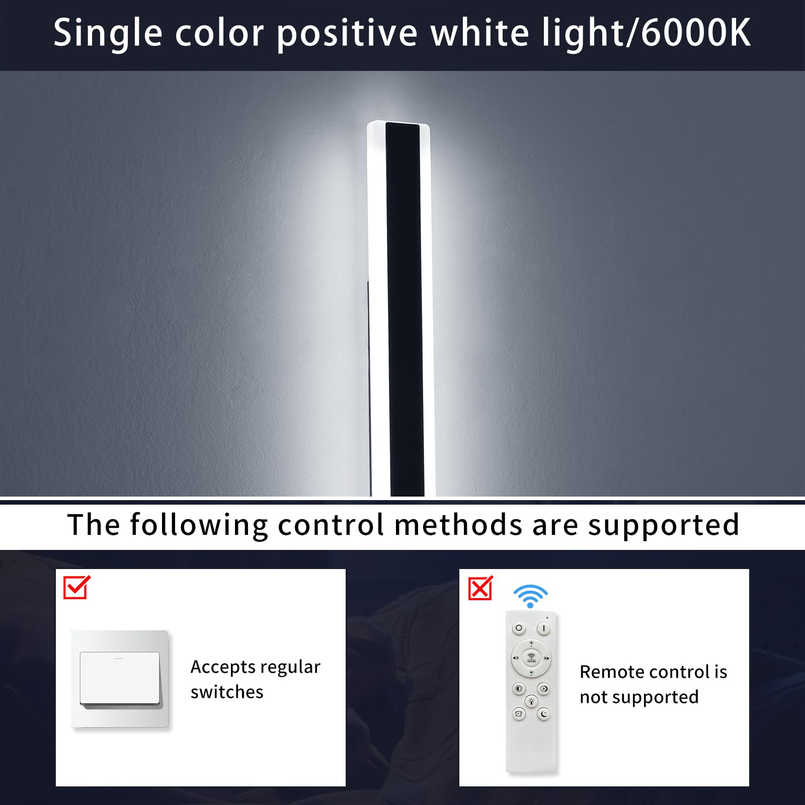 Mikeru 31.4" LED Wall Light, 6000K White, Black Acrylic Outdoor Fixture, IP65 Waterproof, Model FTBD