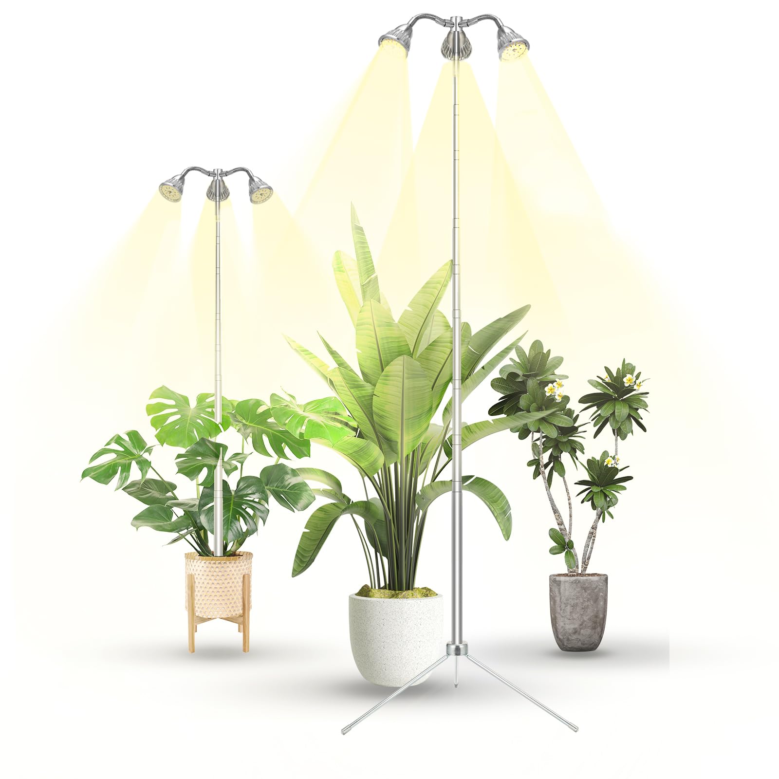 Taurusy Grow Lights For Indoor Plants Full Spectrum With Detachable Tripod Stand, 10-55 Inches Height Adjustable Aluminum Alloy Indoor Plant Grow Lamp With Auto On/Off Timer Function