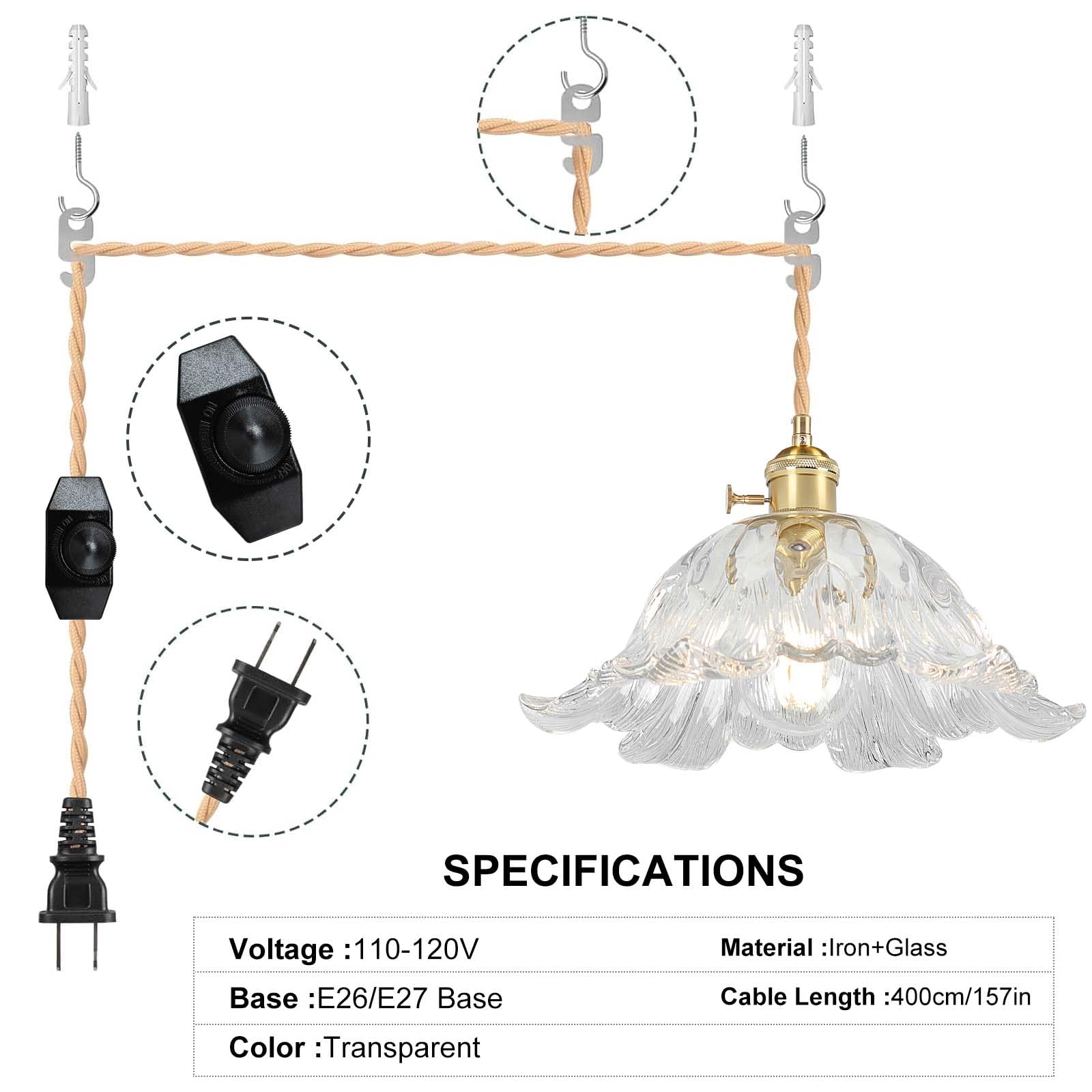 Loiogohot Plug In Pendant Light Fixtures Hanging Light Fixture Flower Transparent Glass Pendant Light 11 Inch E26 Pendant Lighting For Kitchen Island  Bedroom  Dining Room  Living Room