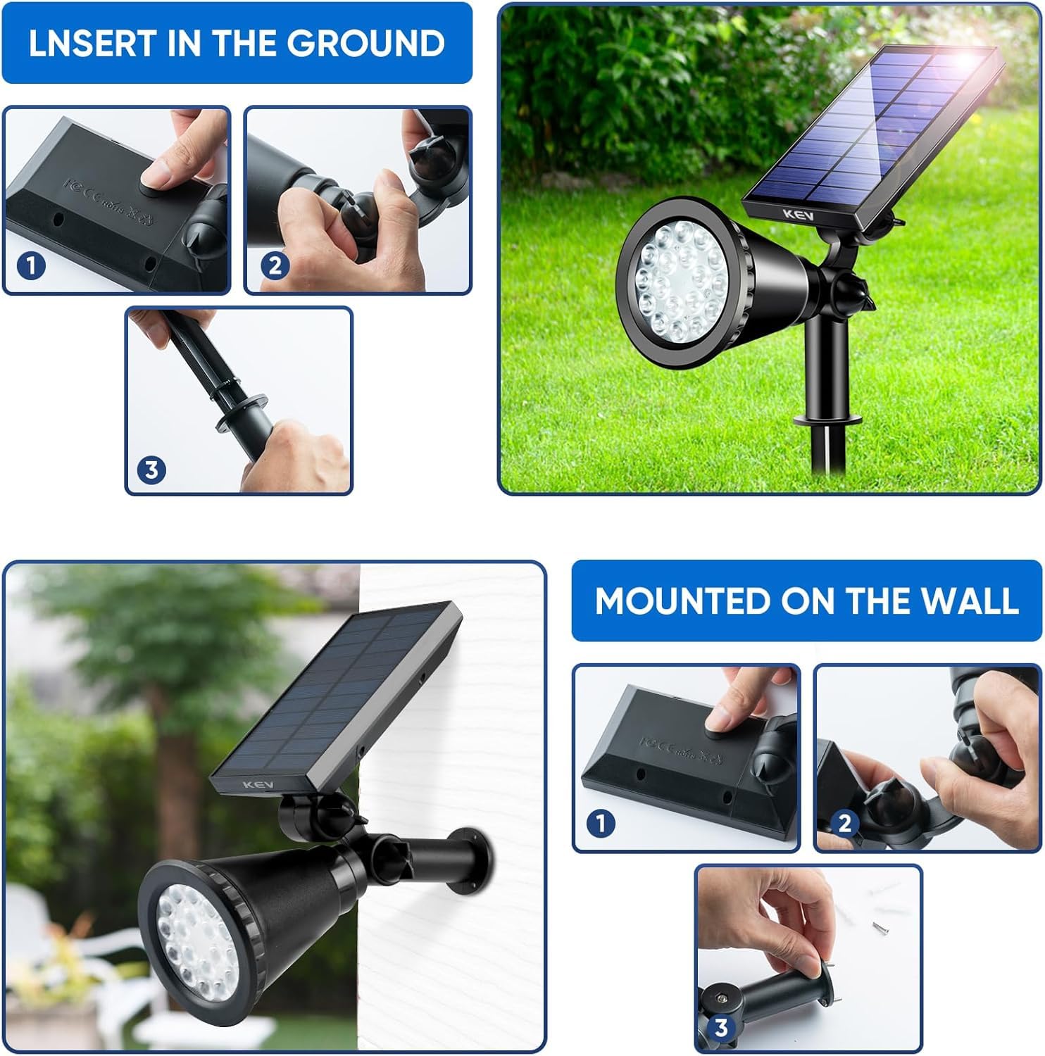 Kev Solar Spot Lights Outdoor,18 Leds Color Changing Rgb Solar Flood Lights With 8 Modes &Ipx65 Waterproof,Halloween Solar Spotl