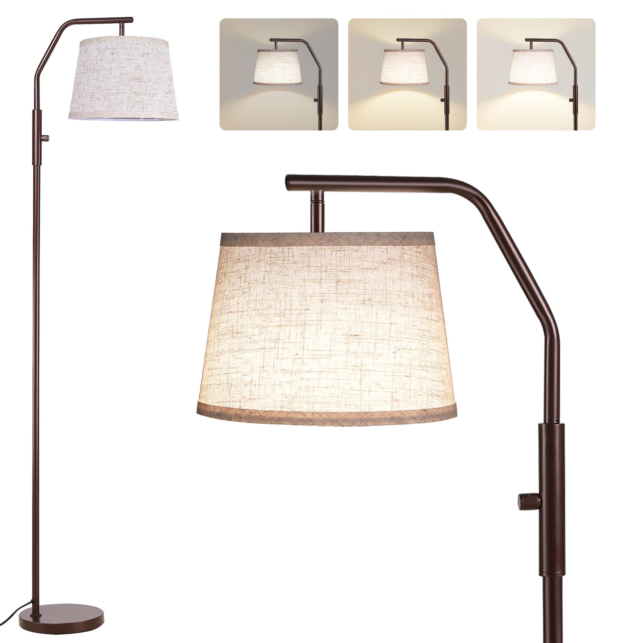 Sunmory Floor Lamps For Living Room, 9W Bulb Included, Lamp For Bedroom With Adjust Head, Standing Lamp With Rotary Switch, 0-10