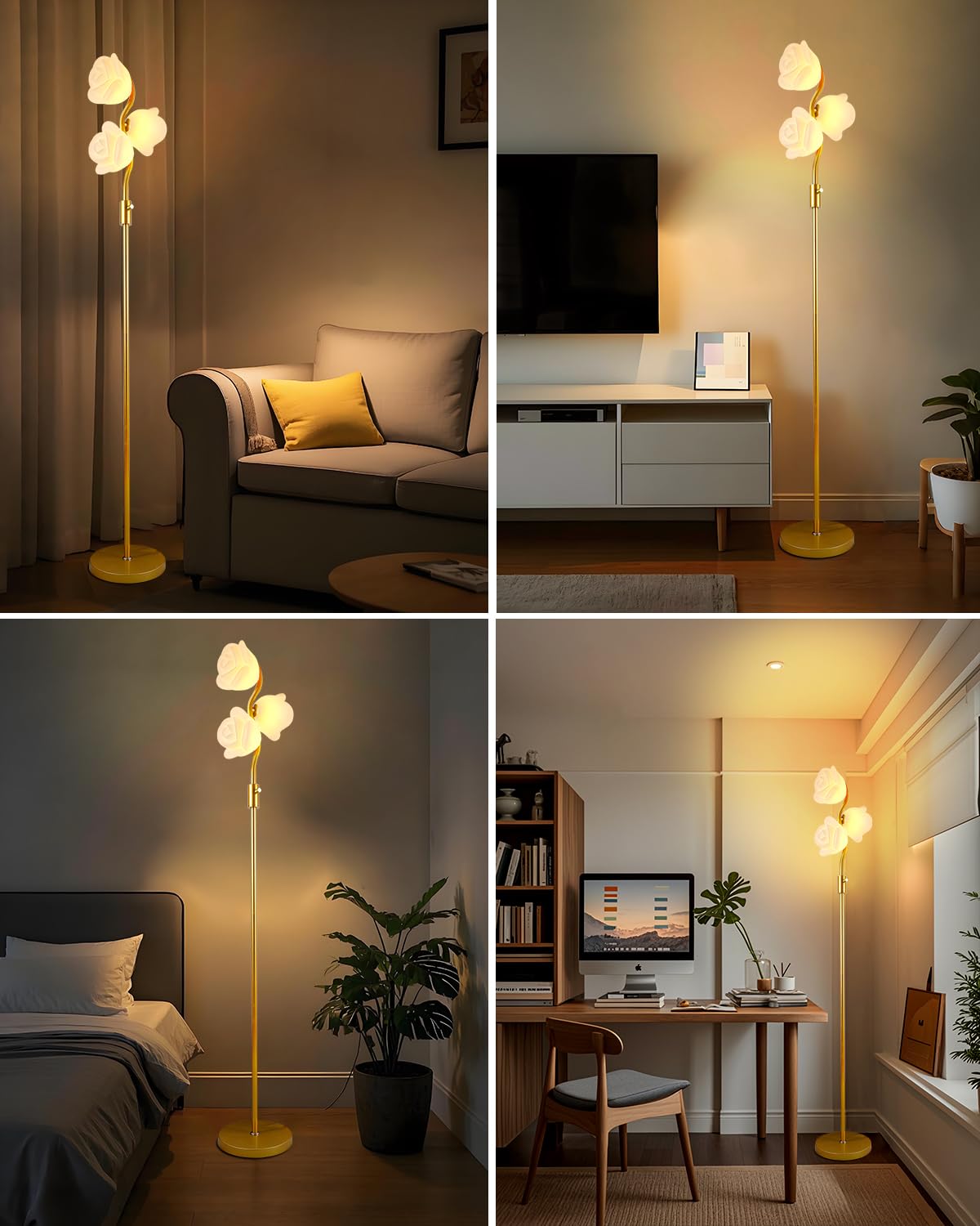 Lightdot Gold Flower Floor Lamp Stepless Dimmable Modern Mid Century Standing Lamp Floral 3-Light Floor Lamps With 3000K G9 Bulb