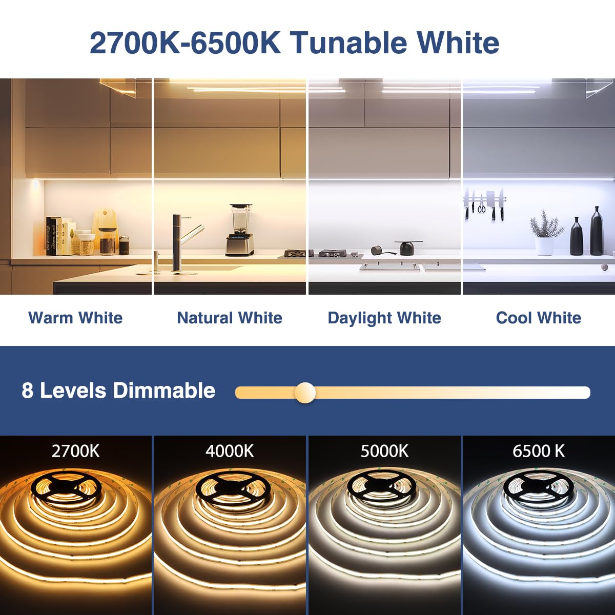 Ustarus Cob Led Light Strip White Dimmable 32.8Ft 24V 2700K-6500K, Cob Strip Lights Tape With Rf Remote 6400 Leds Cri93+ For Kit