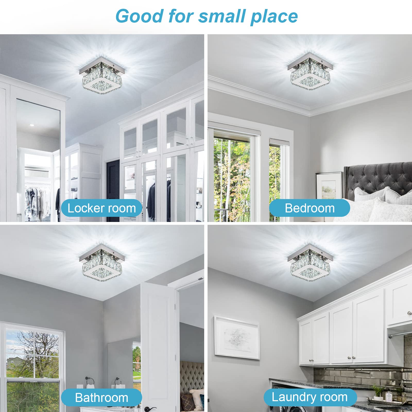 Homlaiting Mini Modern Crystal Chandelier, Led Flush Mount Light Fixture For Hallway & Bedroom