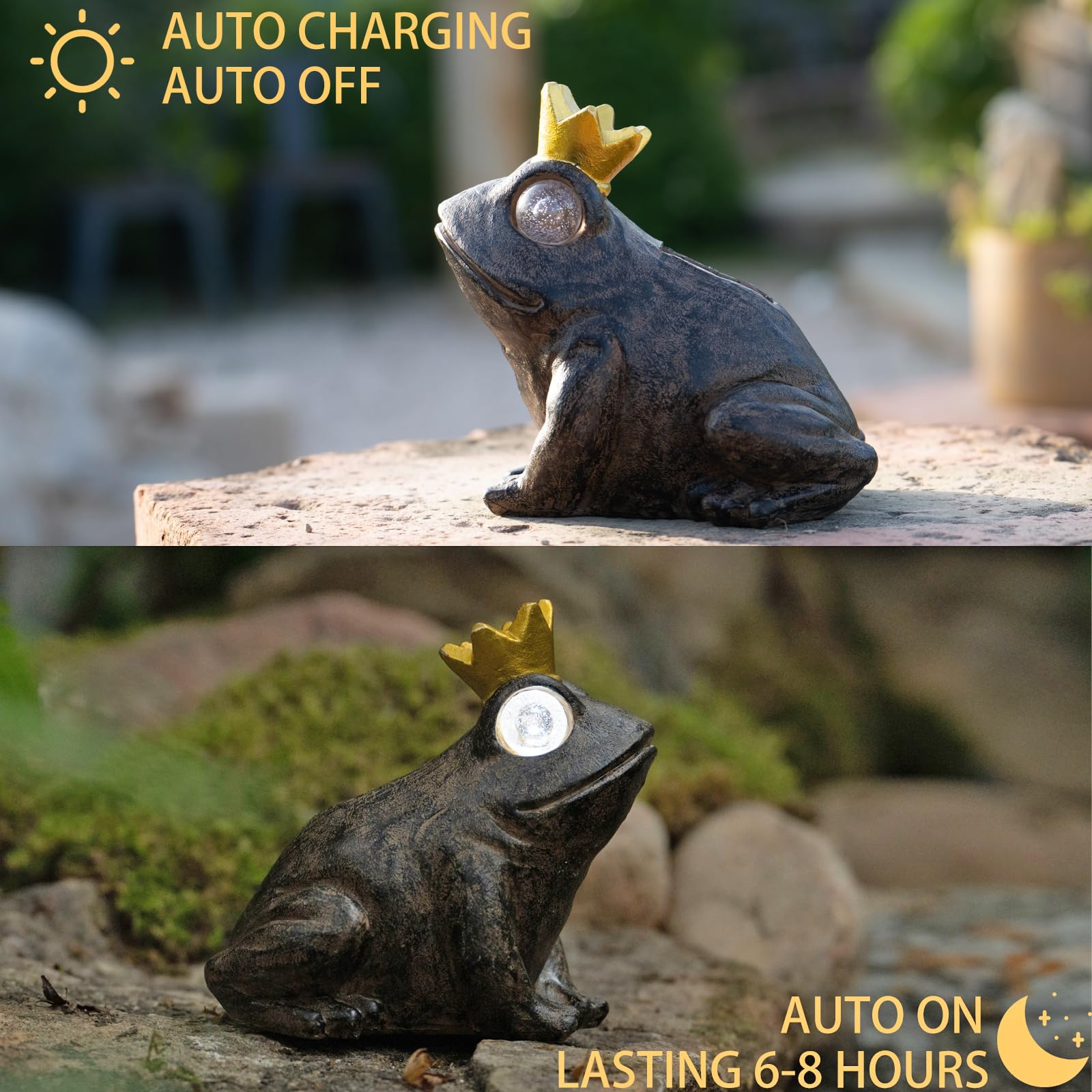 Rezpuao Garden Decor Statue Frog Prince,Solar Statue Decor Frog Prince,Resin Frogs Figurine With Solar Light For Patio,Balcony,Y