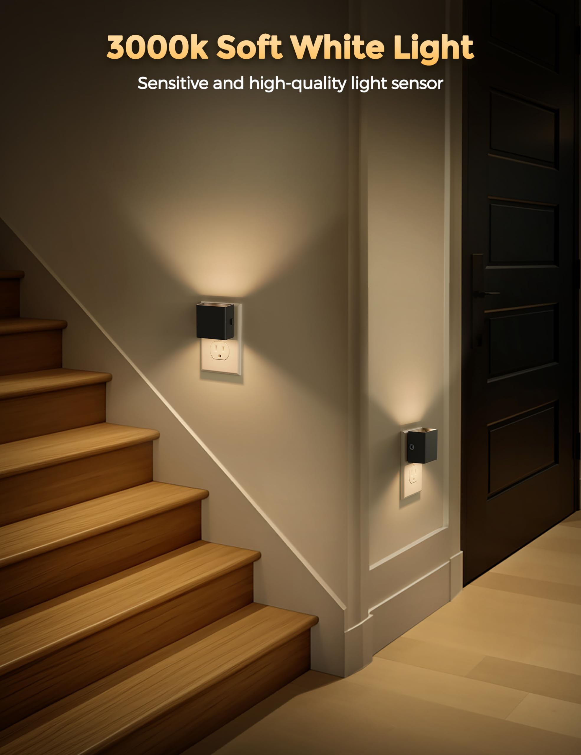 DORESshop LED Night Lights, 2 Pack Plug-in Nightlight, Warm White, Dusk to Dawn Sensor, 3 Level Brightness, Model D-GY10602USN-2