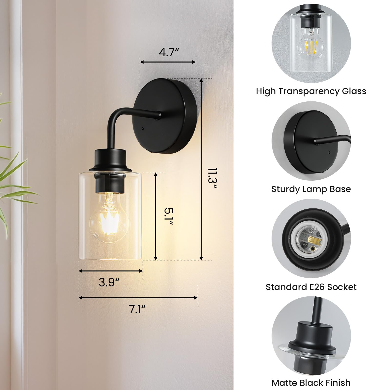 Epinl Battery Operated Wall Sconce Set of 2, Dimmable Wireless Lamps, Rechargeable, Black, Model 8210
