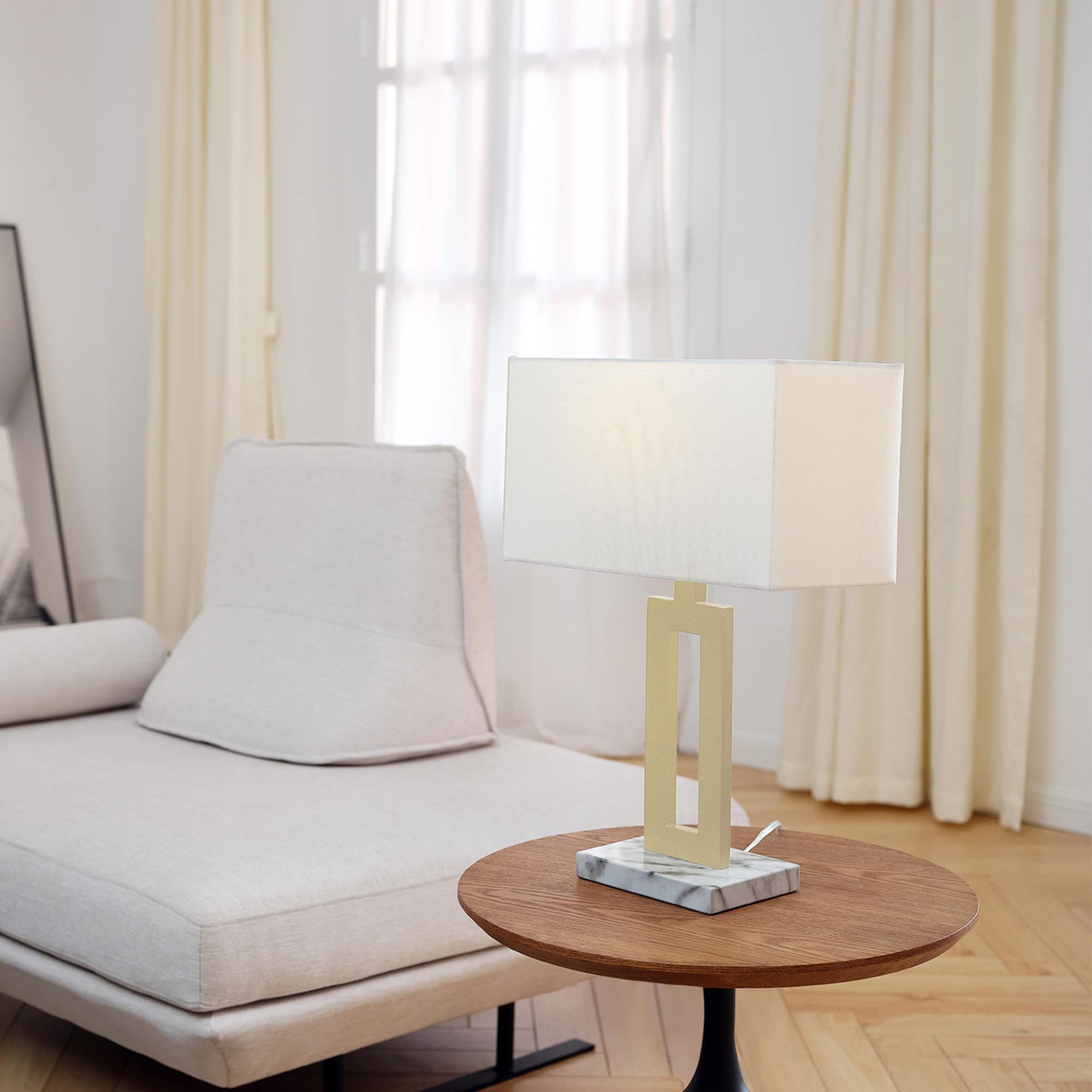 GLOBE Electric D'Alessio 20" Table Lamp, Gold with Faux Marble Base & White Linen Shade, Model 12274