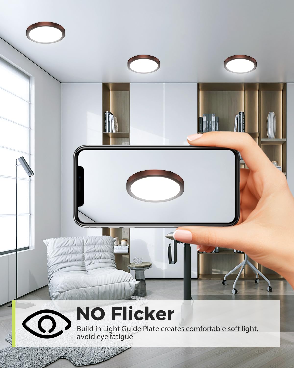 Hepside 1Pack Dimmable Flush Mount Ceiling Light Fixture Oil Rubbed Bronze, 3Cct Selectable 3000/4000/6500K Ceiling Lamp, 7.5Inc