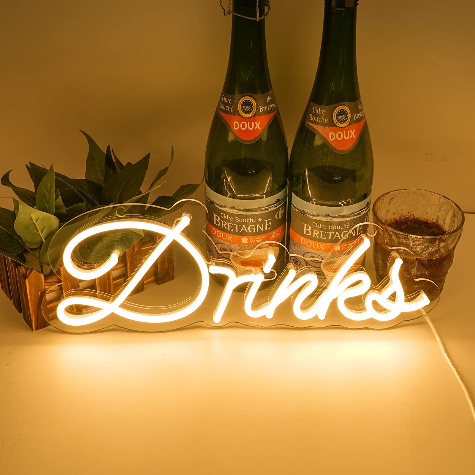 KANAYA Drinks Neon Sign LED Light, Warm White, 15×8 Inch, Bar Wall Decor for Kitchen, Mancave, Club, Pub, Cafe, Restaurant