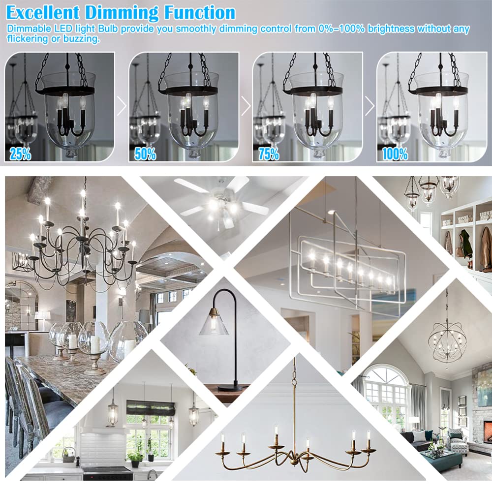 Leools E12 LED Tubular Light Bulbs, 7.3 Inch, 4W Dimmable, 4000K Daylight, Clear Glass, 6-Pack