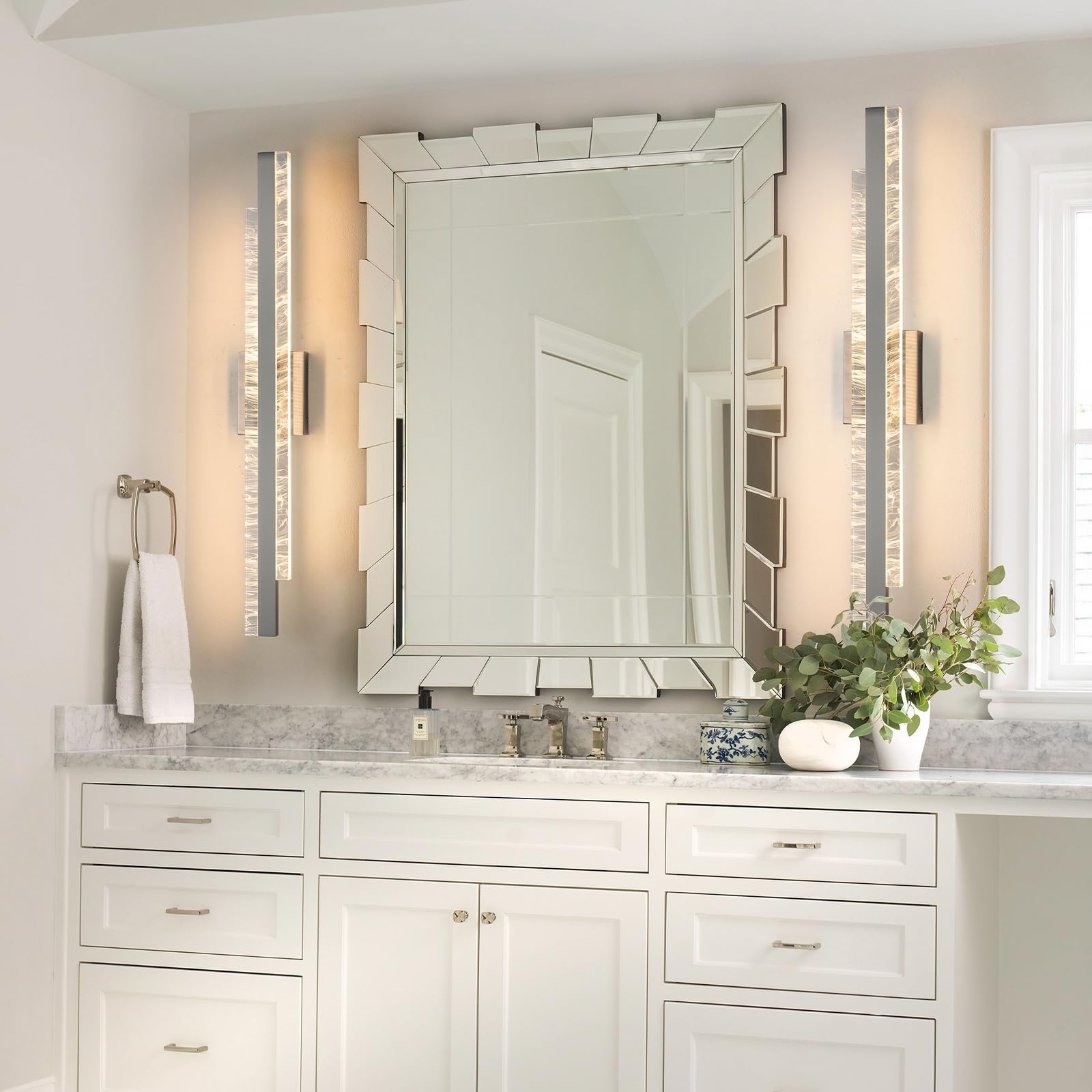 Hahzt Modern Bathroom Vanity Light: Brushed Nickel 32 Inch 28W Dimmable Led Bath Bar Light Fixtures Over Mirror - Wall Sconce Picture Lights For Powder Room Bedroom 3000K