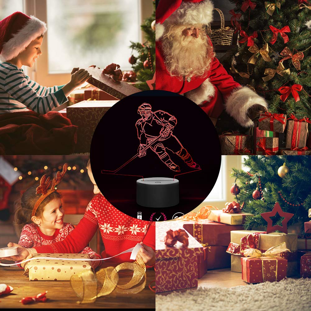Wiscky 3D Hockey Player Lamp - 7 LED Color Changing Touch Table Lamp, Porcelain, Plastic, Metal, Glass, Cool Gift for Sports Fans