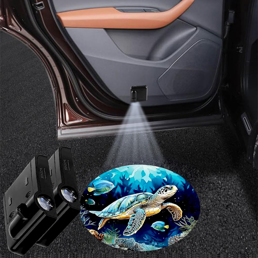 Lmzljz 2Pcs Car Door Lights Turtle Door Lights Logo Projector Led Shadow Welcome Lamp Car Accessories Turtle Gifts For Women Men Suitable For All Vehicles Motorcycle Bike