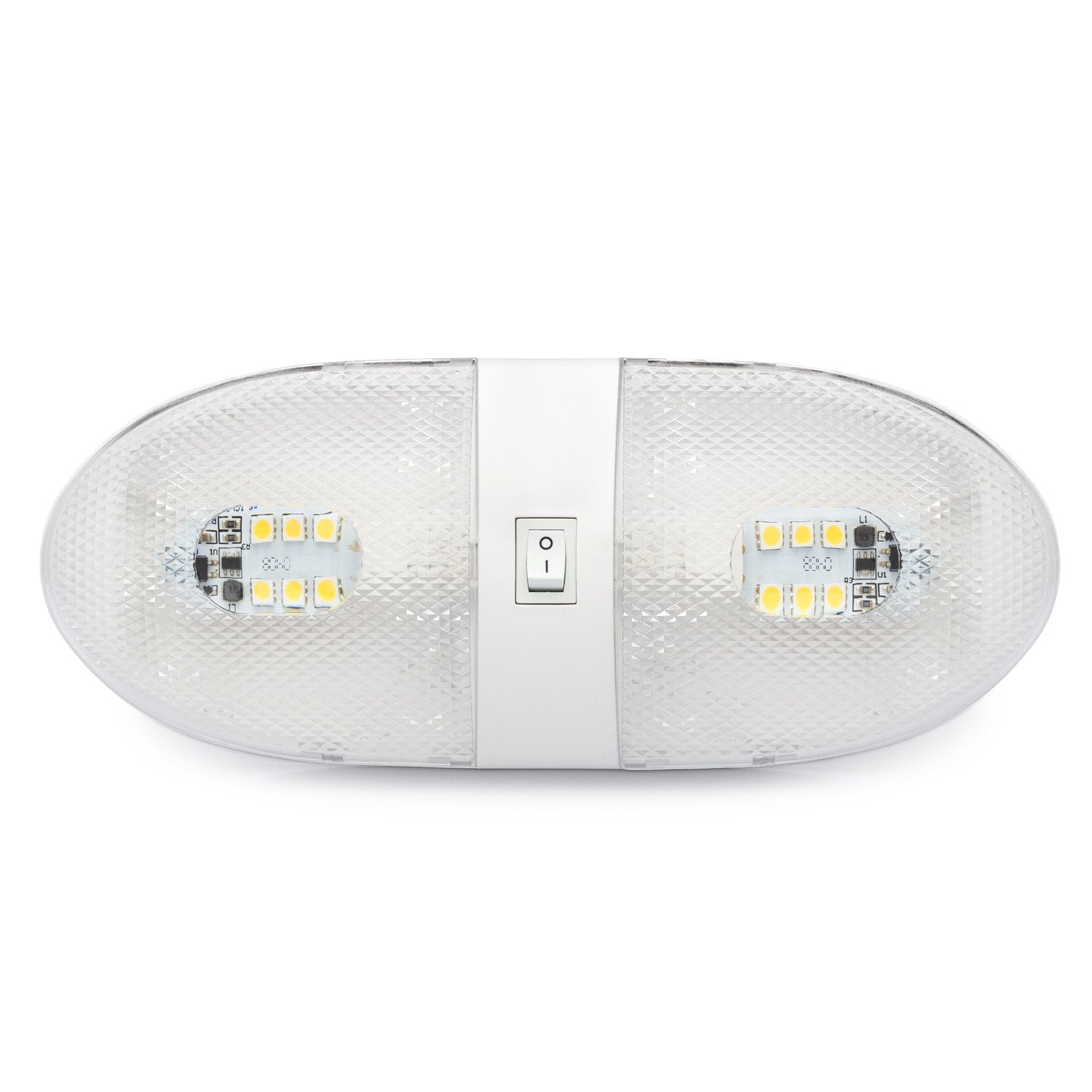 Lumitronics RV 12V Double LED Ceiling Dome Light with On/Off Switch - Removable Lenses, 1-Pack