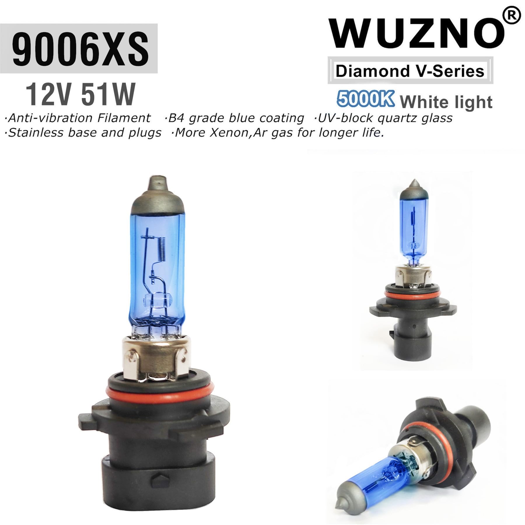 9006XS Halogen Headlight Bulb 12V 51W White 5000k Light Bulbs Headlamp Super Bright 9006xs