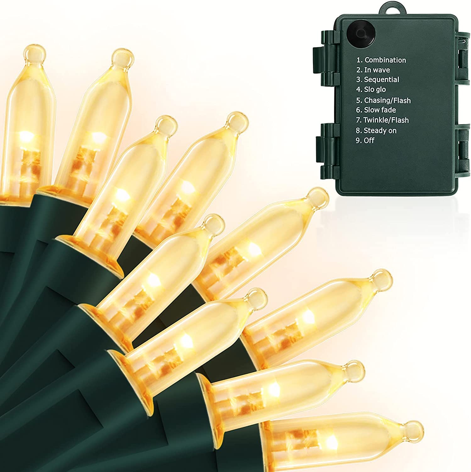 KOUQIYA Battery Operated Christmas Lights, 33ft 100 LED Battery Operated String Lights with Auto-Timer 8 Modes Waterproof String