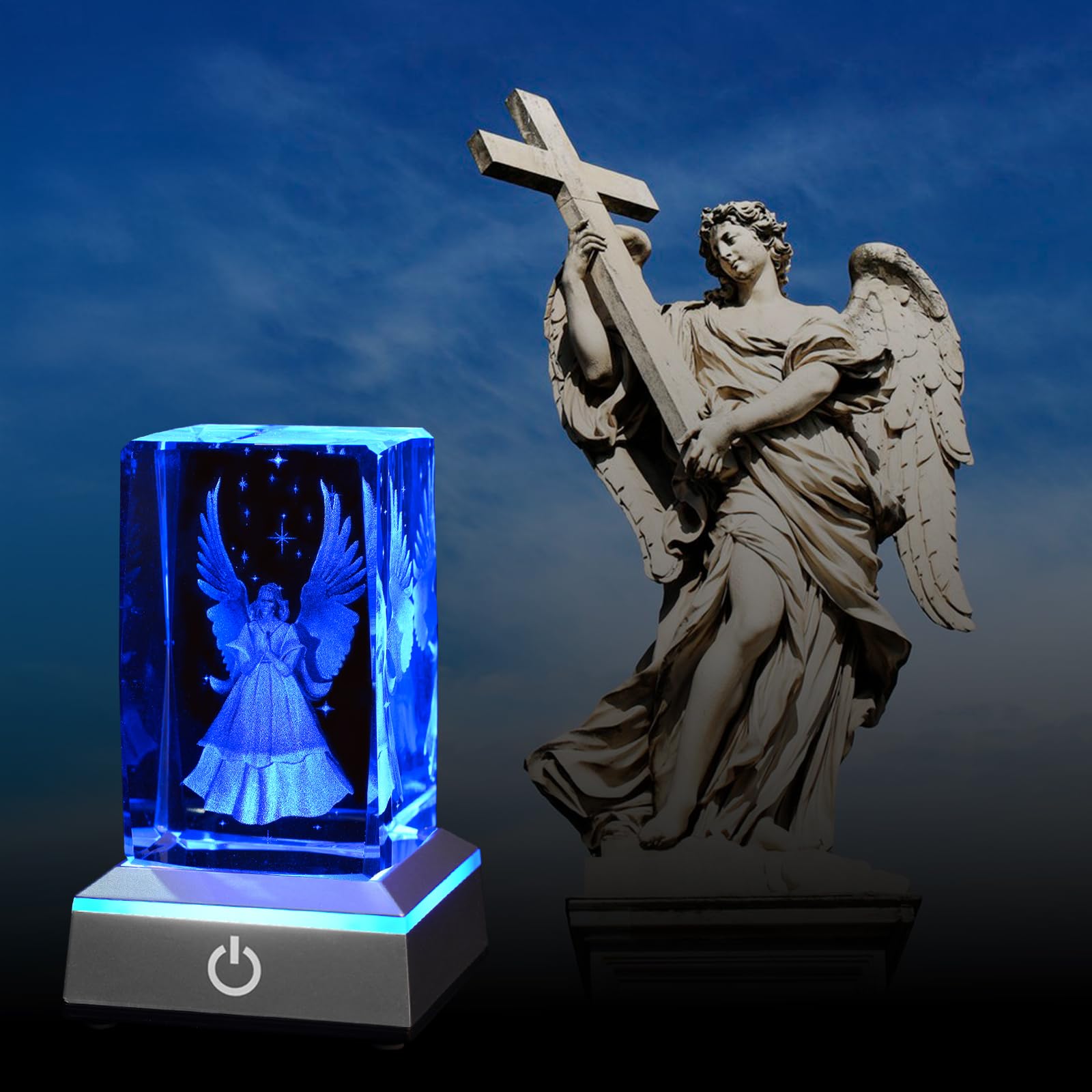 Eicxjui 3D Guardian Angel Crystal Night Light with Multicolor LED Base - Engraved Glass Lamp for Gifts & Decor