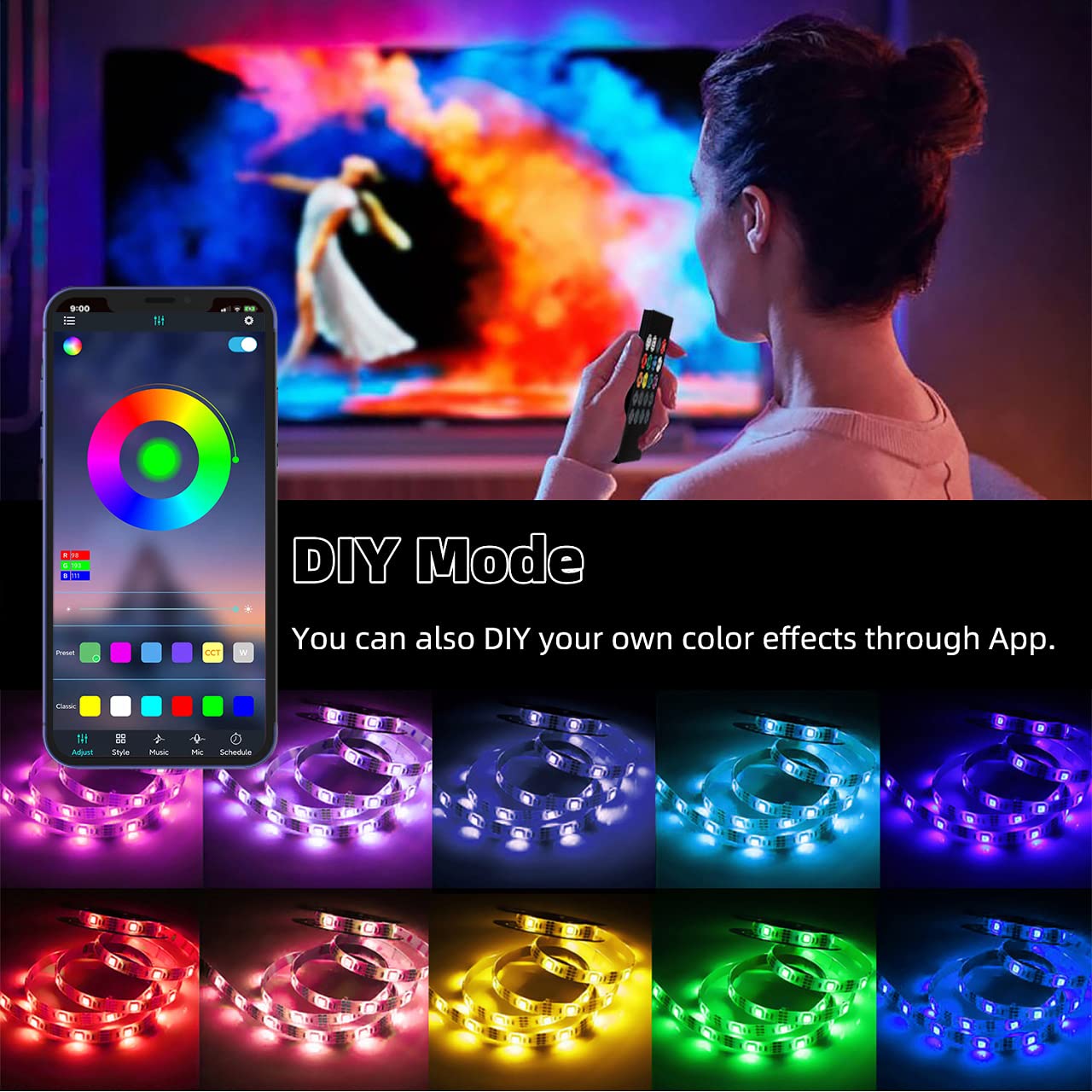 Sixdefly 6 Pcs Rgb Under Cabinet Lighting Kit  App And Remote Control Led Strip Lights  Music Sync Color Changing Led Lights With Etl Listed Power Adapter  For Cabinet  Counter  Shelf  Bookcase  9.8Ft