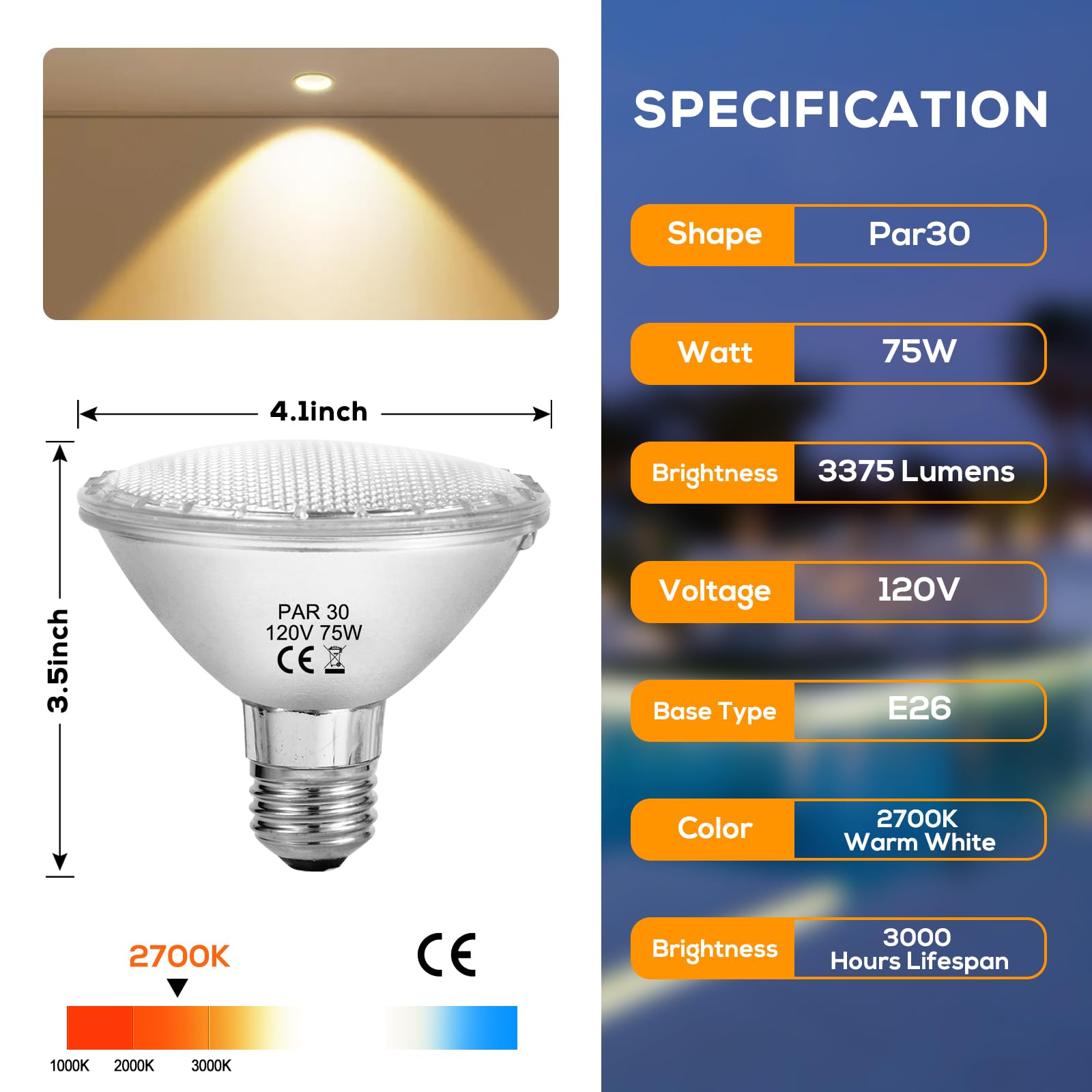 Homnebila Par30 Short Neck 75W  6 Pack Par30 Halogen Flood Light Bulbs  2700K  Dimmable  Long Lasting Par30 Light Bulb 120V With E26 Base For 5-6In Recessed/Ceiling Cans/Accent/Tracking Lighting