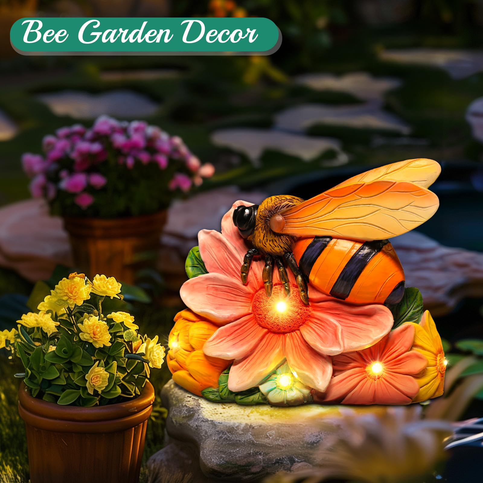Linkax Mothers Day Mom Gifts For Mother Wife Daughter, Solar Bee Lights Garden Decor, Outdoor Solar Honey Figurine For Outside P