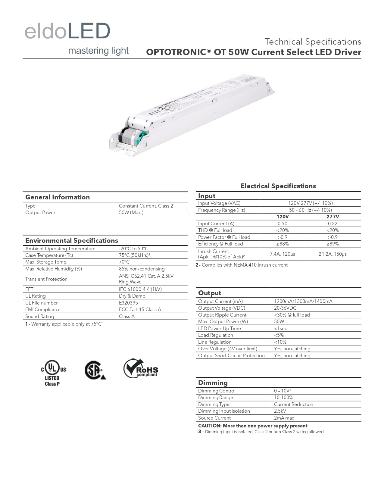 Osram 57439 Optotronic 50W 120/277V Ac 50/60Hz Constant Current Non- Dimmable Led Driver Ot 50W/Unv/1A4 Cs L