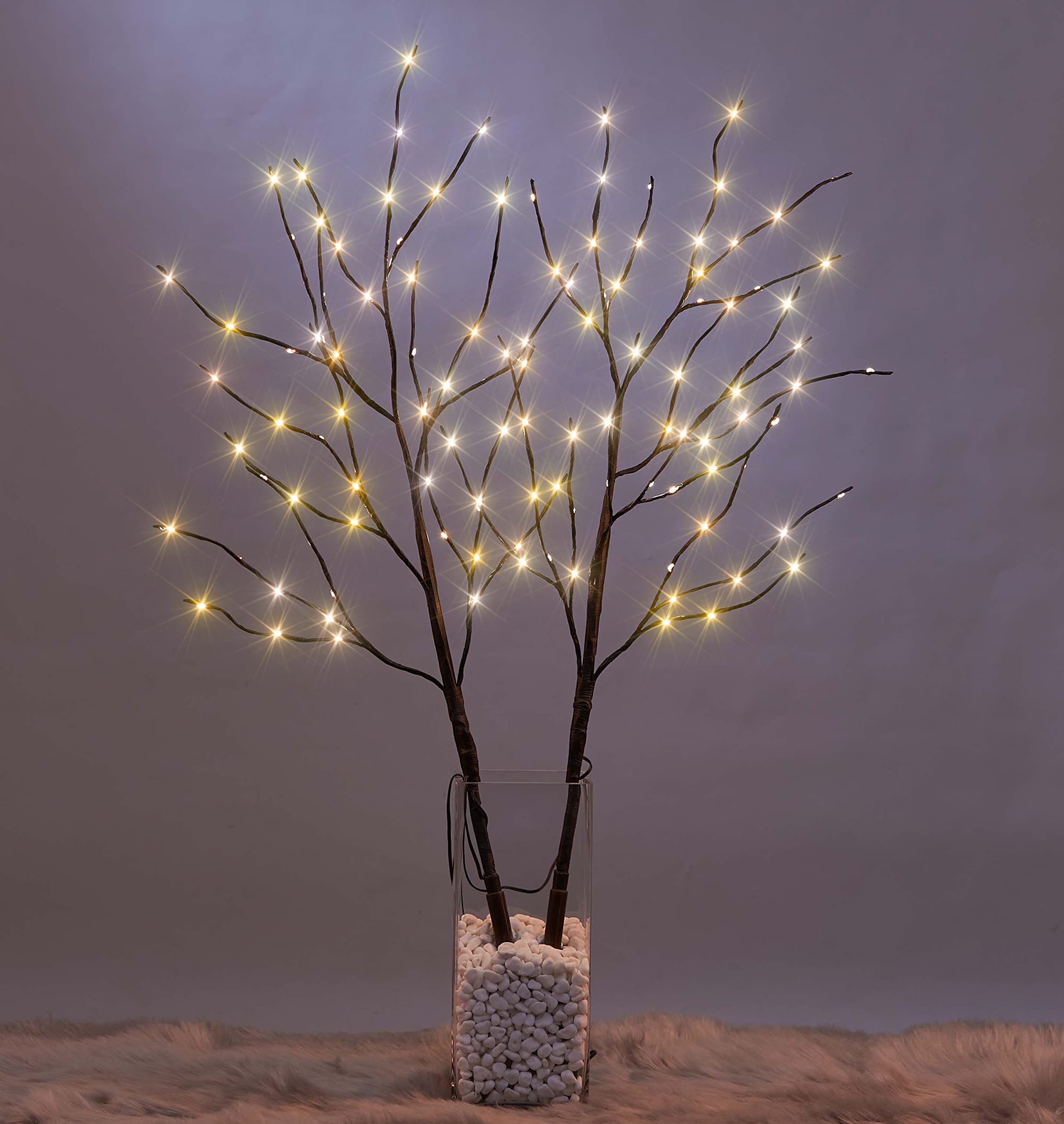 LIGHTSHARE Lighted Willow Branch with 120 Mini LED Lights 32IN Brown Natural Fibers for Indoor Outdoor Decoration