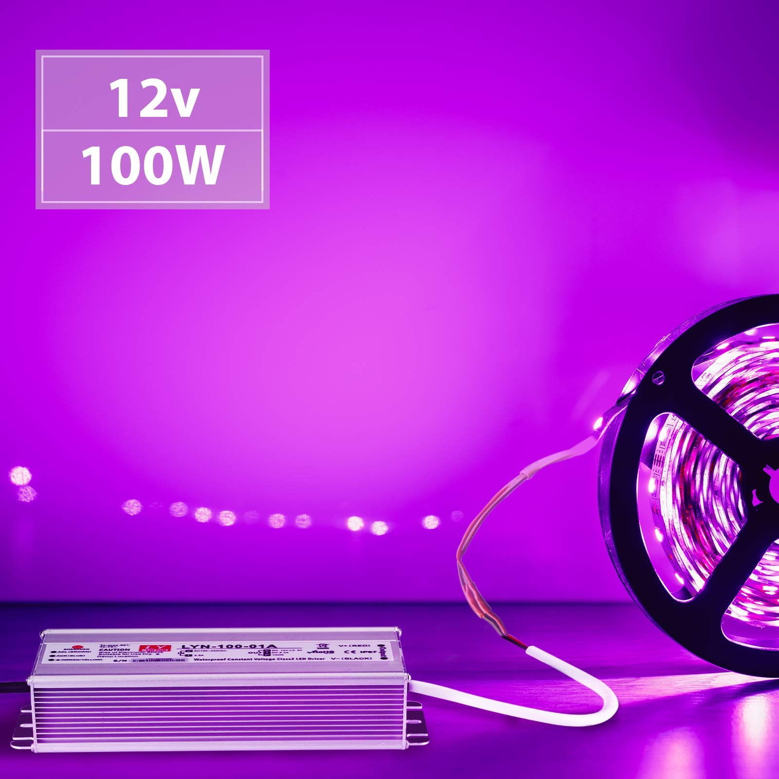 LY LIU YUN LED Driver 100W, 110V AC to 12V DC, IP67 Waterproof, 3-Pin Plug for Indoor/Outdoor LED Light Bars