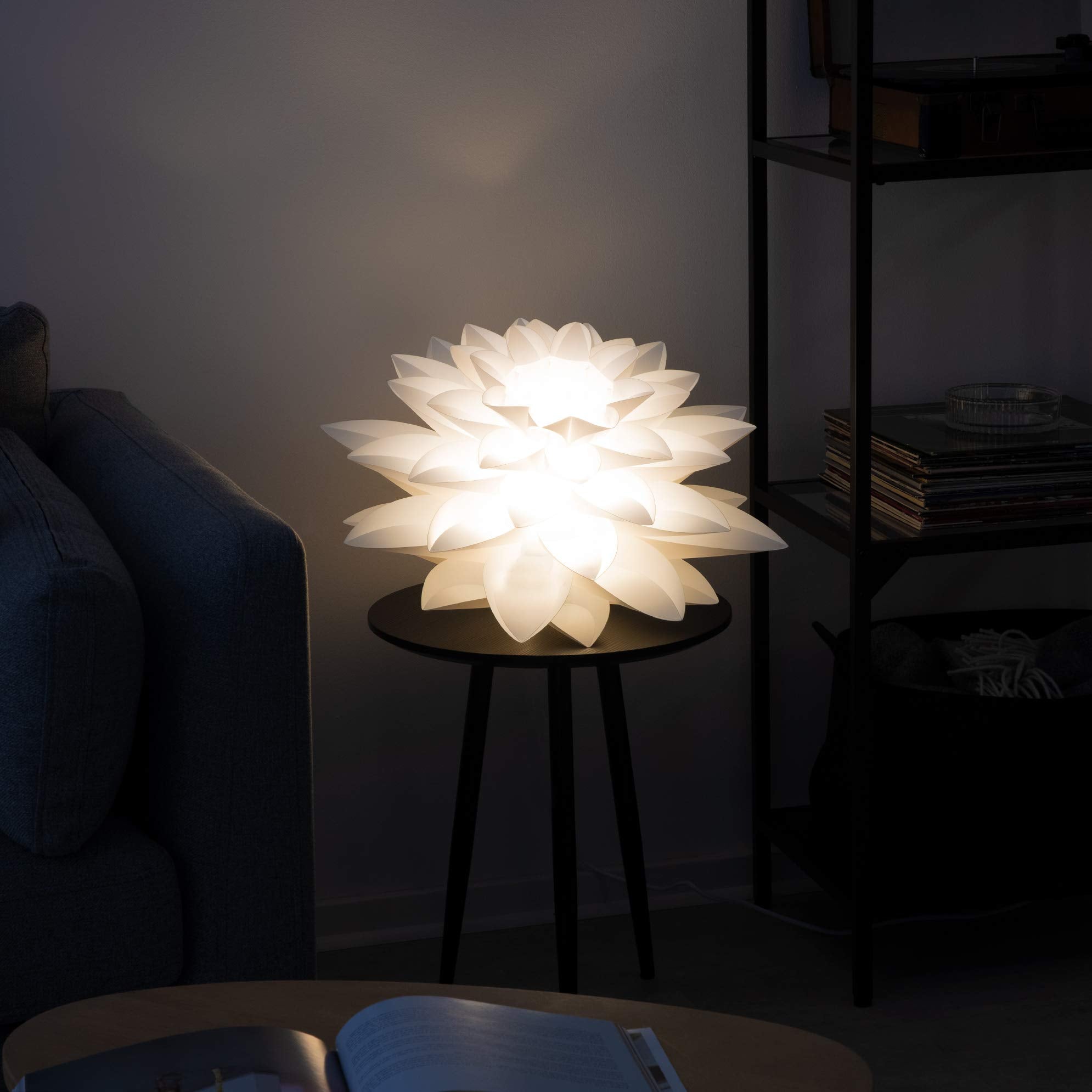 kwmobile Puzzle Pendant Lamp Shade - Lotus Flower DIY Kit - 20" White Polypropylene, Model 38946_m000096