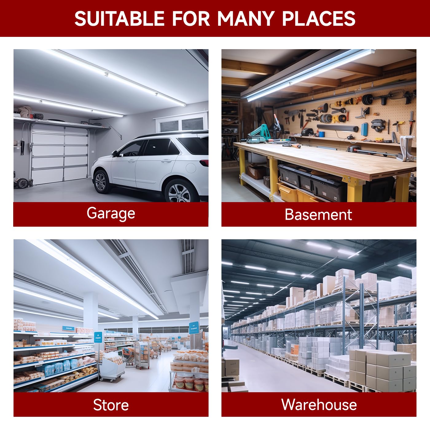 Kihung Led Shop Light 4Ft, 40W 5200 Lumen 6000K (Super Bright White), V Shape T8 Led Tube Light, Clear Cover, 4 Foot Strip Light Fixture For Garage Warehouse Workshop Basement, 8-Pack