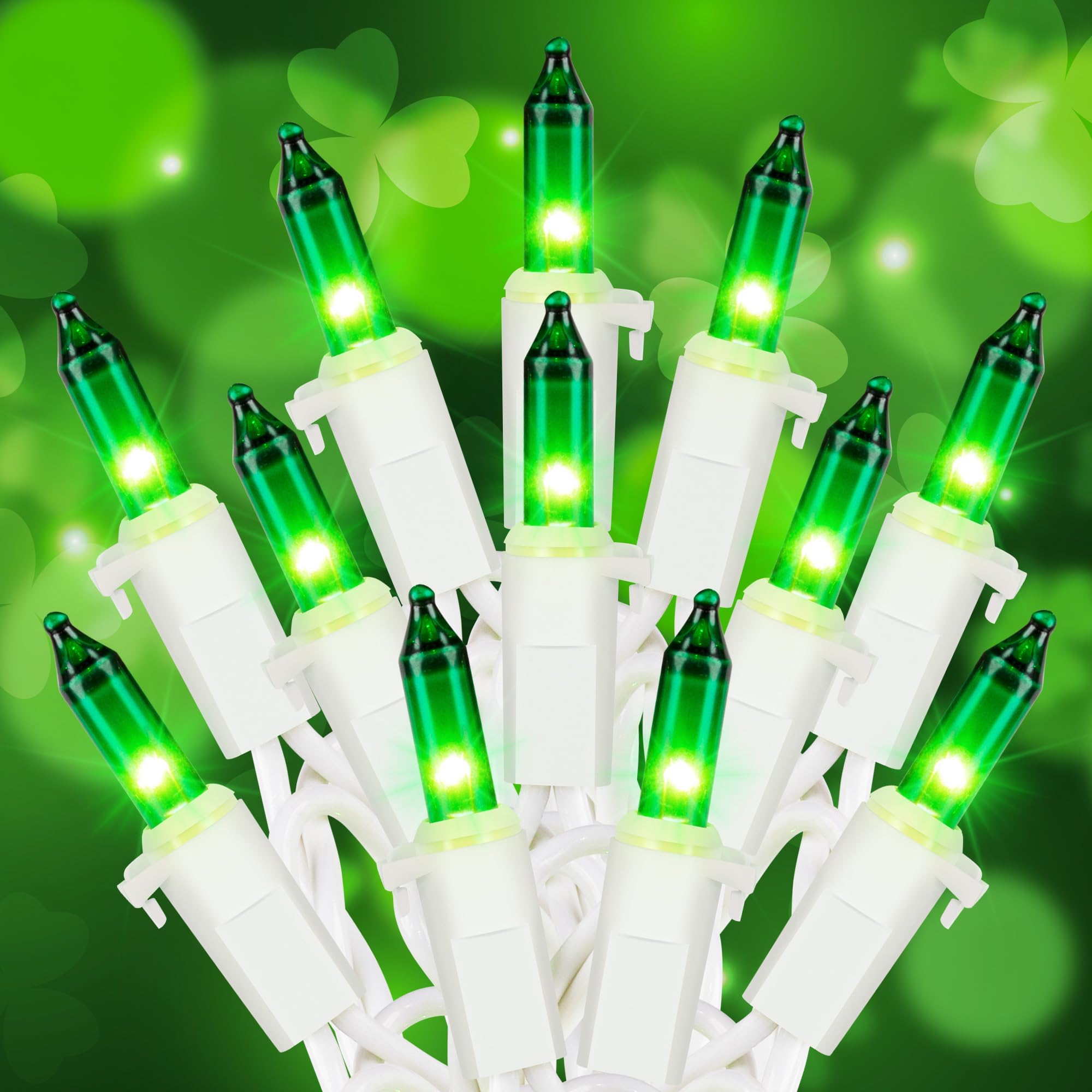 Hopolon St. PatrickS Day String Lights 2 Pack 13Ft 50Count Green Mini Lights White Wire Incandescent Christmas Tree Lights Connectable For Indoor Outdoor Holiday Patio Party Home Decorations