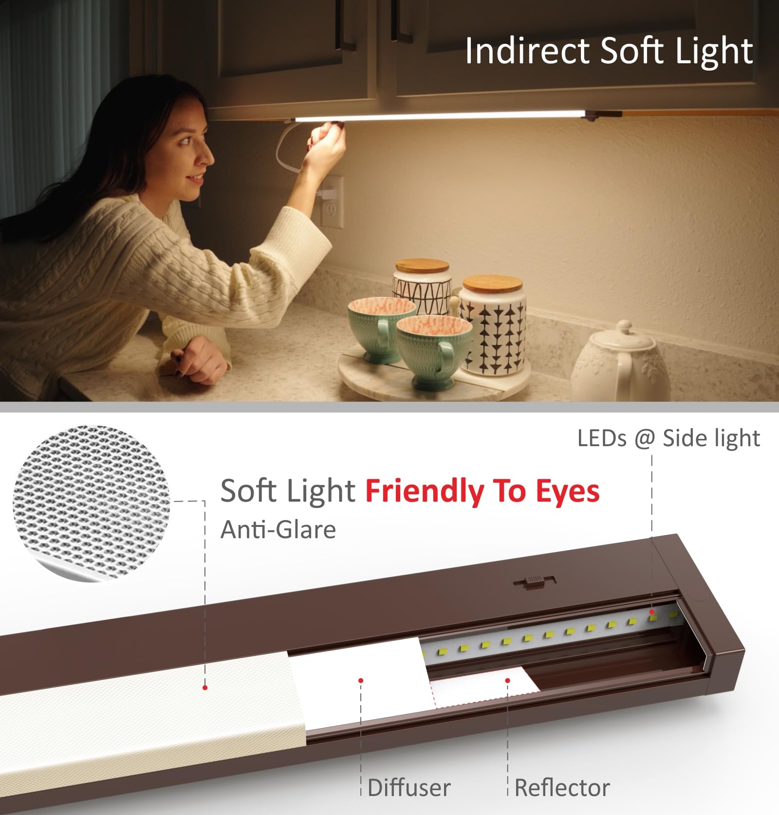 Leetdud LED Under Cabinet Lighting, Dimmable 5 Color, 24 Inch, 12W, Bronze, Model AirKitPro-2412WU-TPTC-D-BR