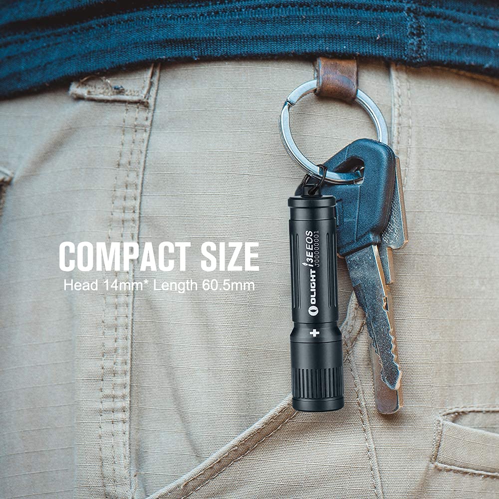 OLIGHT i3E EOS Mini EDC Flashlight, 90 Lumens, Aluminum, Black, Model AM-I3E-Black, Compact Keychain Light for Night & Camping