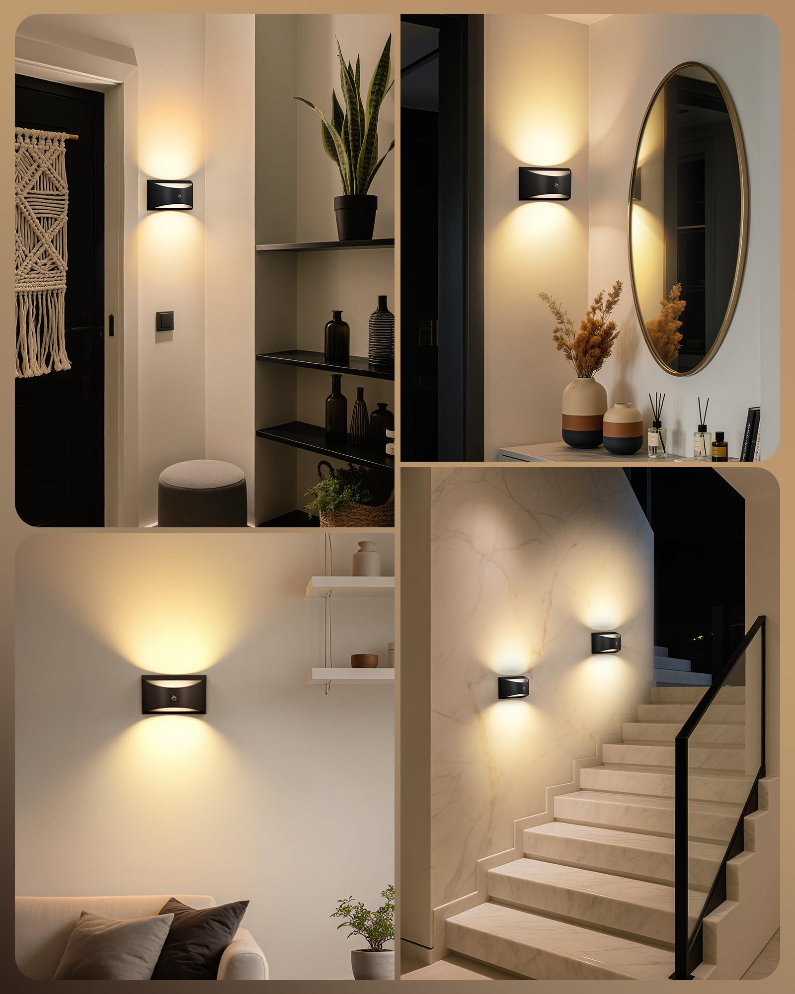 Brightown Magnetic Wall Sconces Set Of Two  Rechargeable Battery Powered Wall Sconce With Remote Control  3 Colors Wireless Up And Down Wall Mount Light For Hallway Bedroom Bedside Living Room (Black)