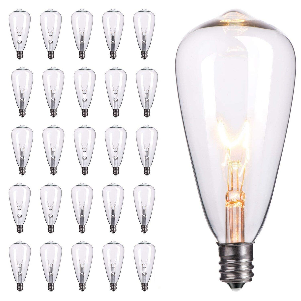 25-Pack Edison Replacement Light Bulbs,7-Watt E12 Candelabra Base St40 Replacement Clear Glass Light Bulbs For Outdoor Patio St4