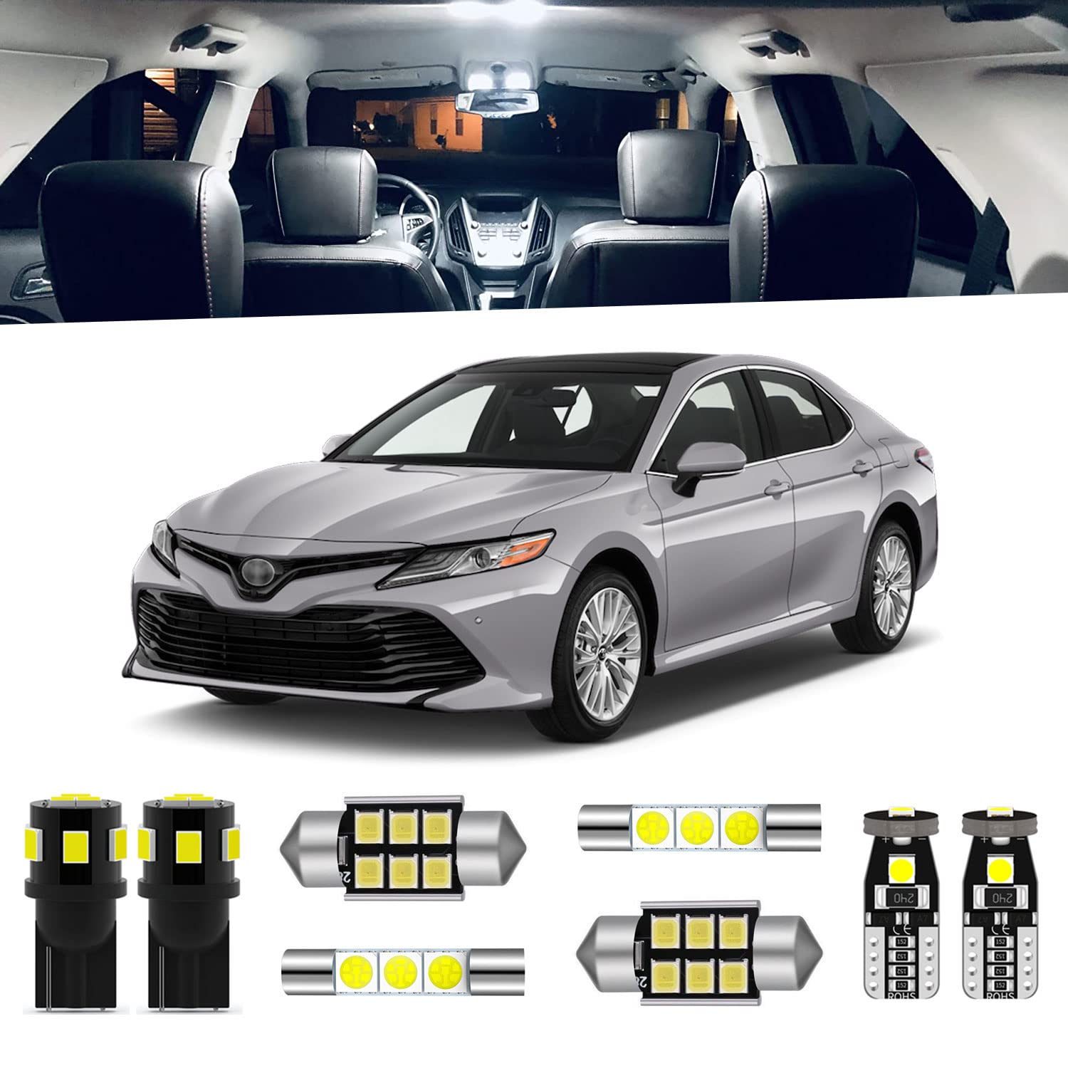 ENDPAGE 14pcs Camry LED Interior Light Kit for Toyota Camry 2007 2008 2009 2010 2011 2012 2013 2014 2015 2016 2017 2018 2019 2020 White Interior LEDs Package + License Plate Lights, Install Tool