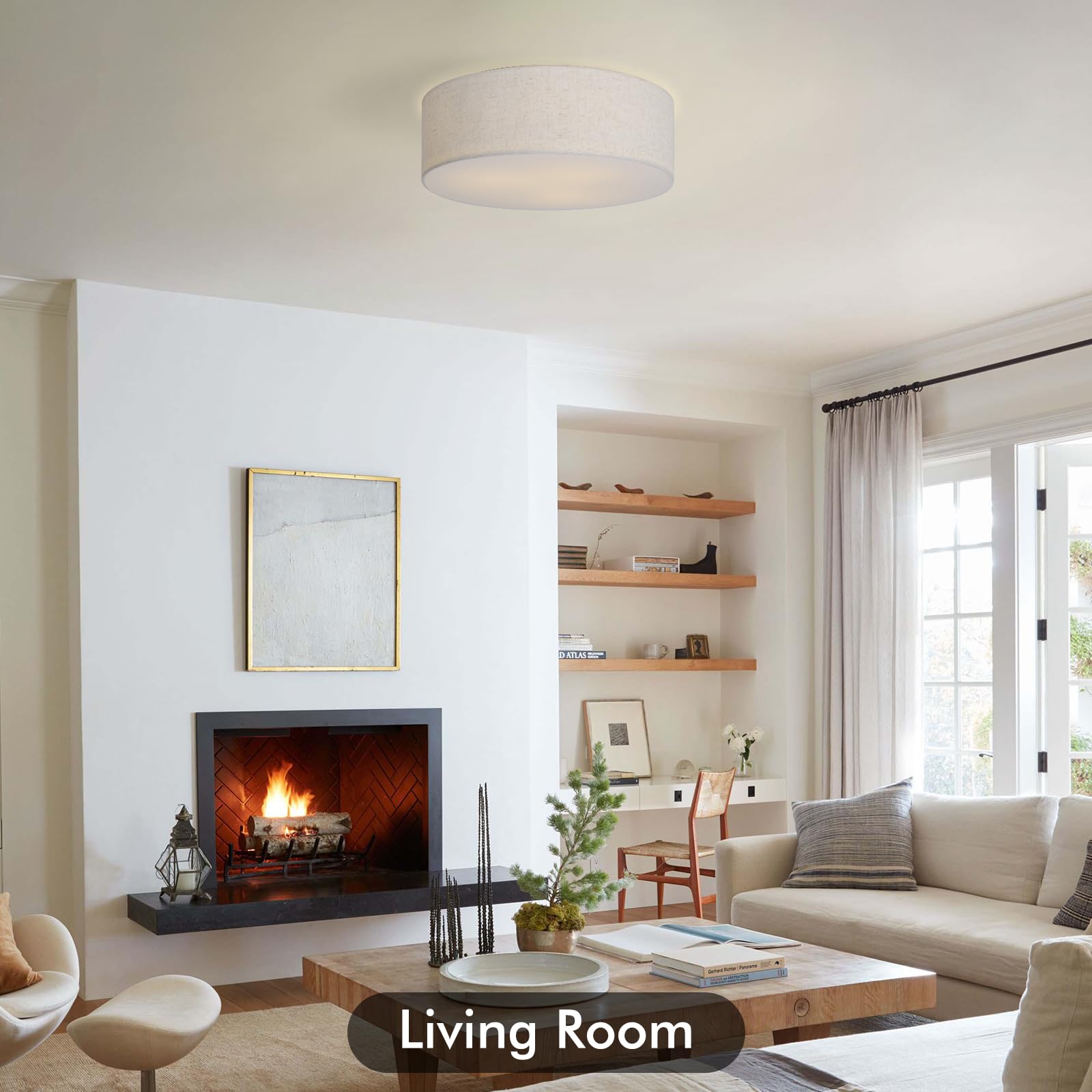 Calokes 18-Inch Large Flush Mount Ceiling Light Fixture With Fabric Shade, Modern Drum Closed To Ceiling Lighting For Living Din