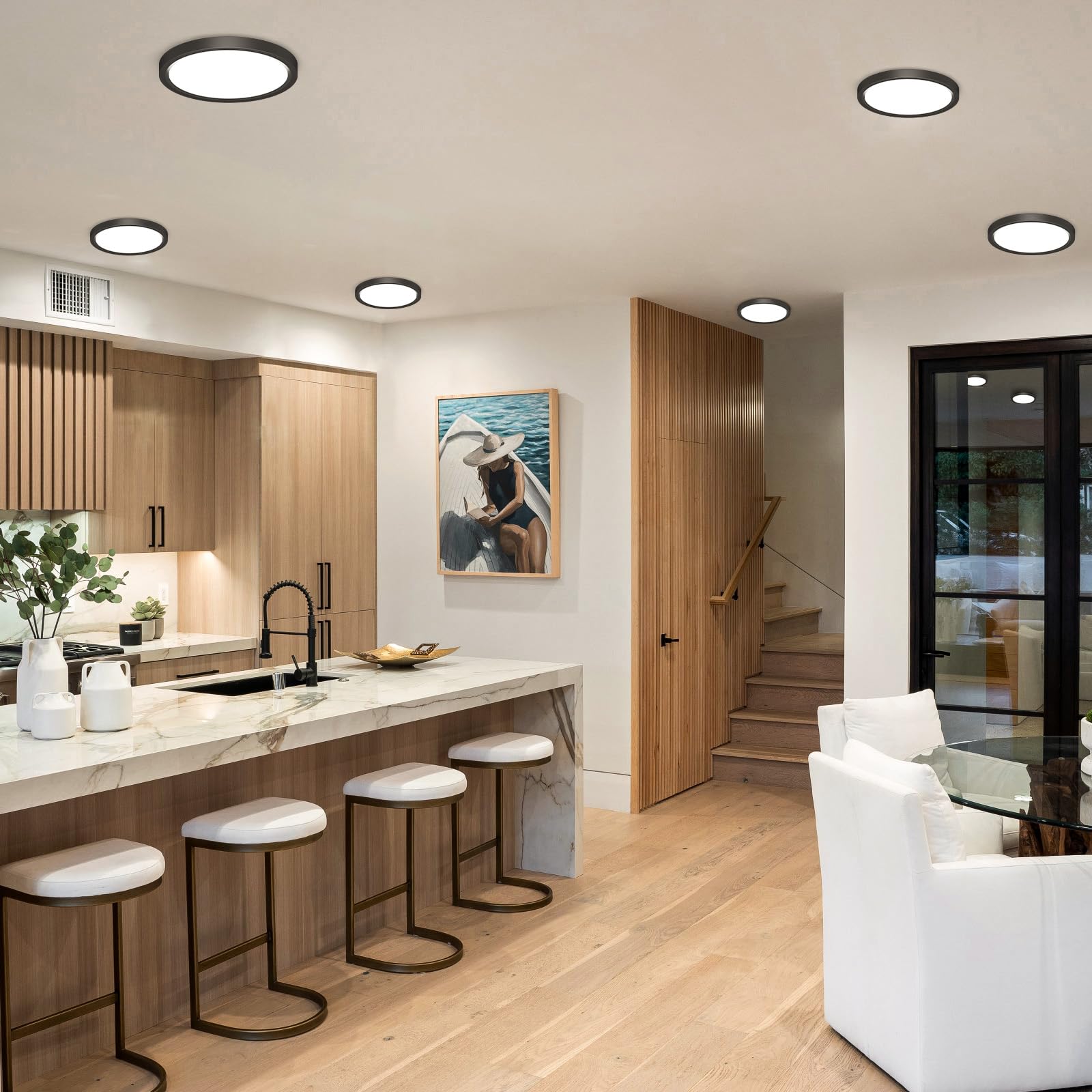 2Pack Led Flush Mount Ceiling Light Fixture, 3000K-4000K-6500K & 100W Equivalent Modern Kitchen Ceiling Lamp 15W 1500Lm 7.5 Inch