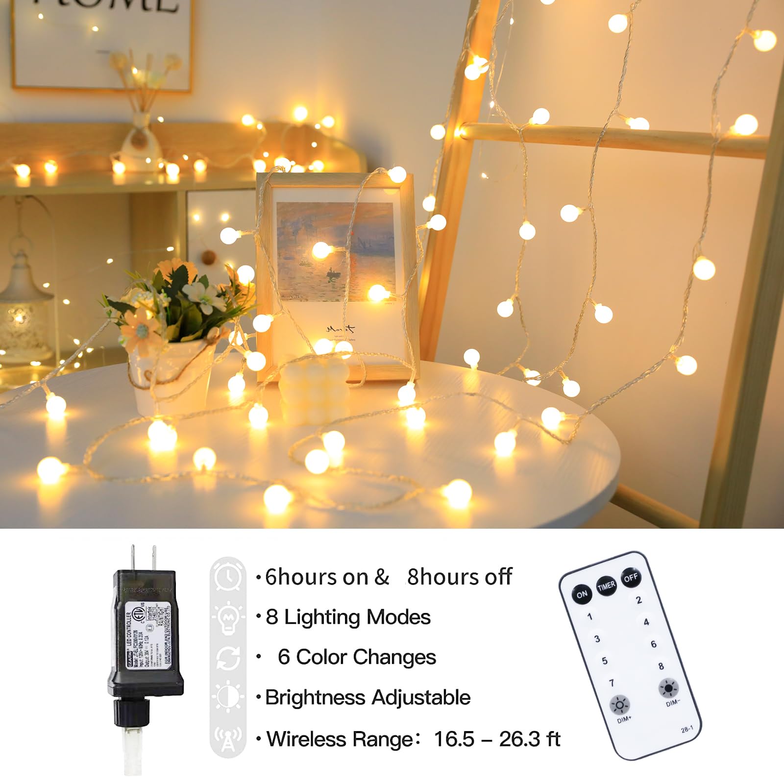 Bailongju Globe String Lights 115 Feet 200 Led,Plug In Fairy String Lights With Remote Timer Extendable, 8 Modes Indoor Outdoor